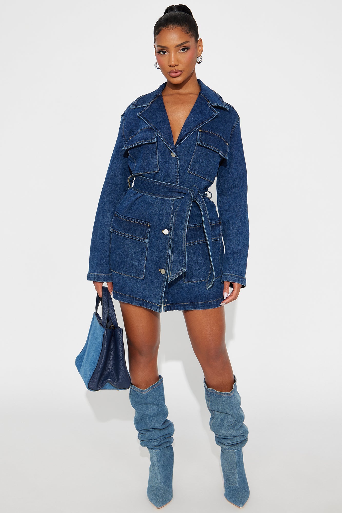 The Blueprint Belted Denim Mini Dress - Dark Wash