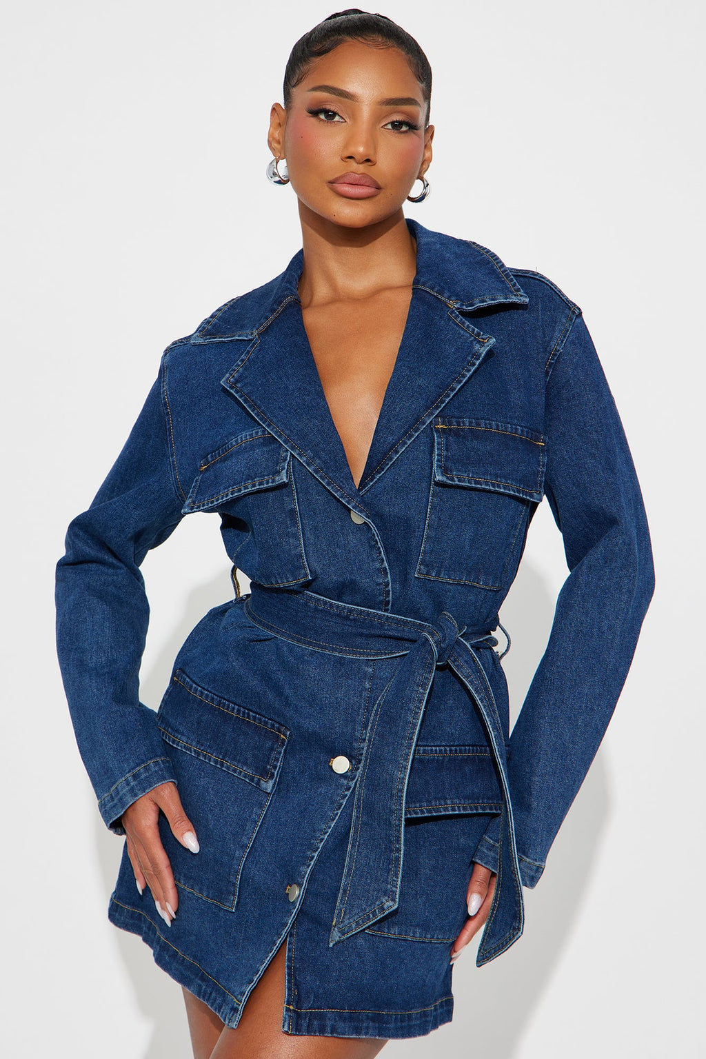 The Blueprint Belted Denim Mini Dress - Dark Wash