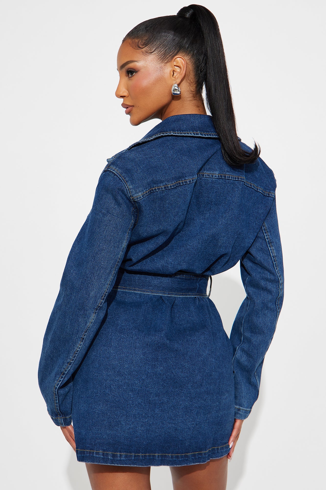 The Blueprint Belted Denim Mini Dress - Dark Wash
