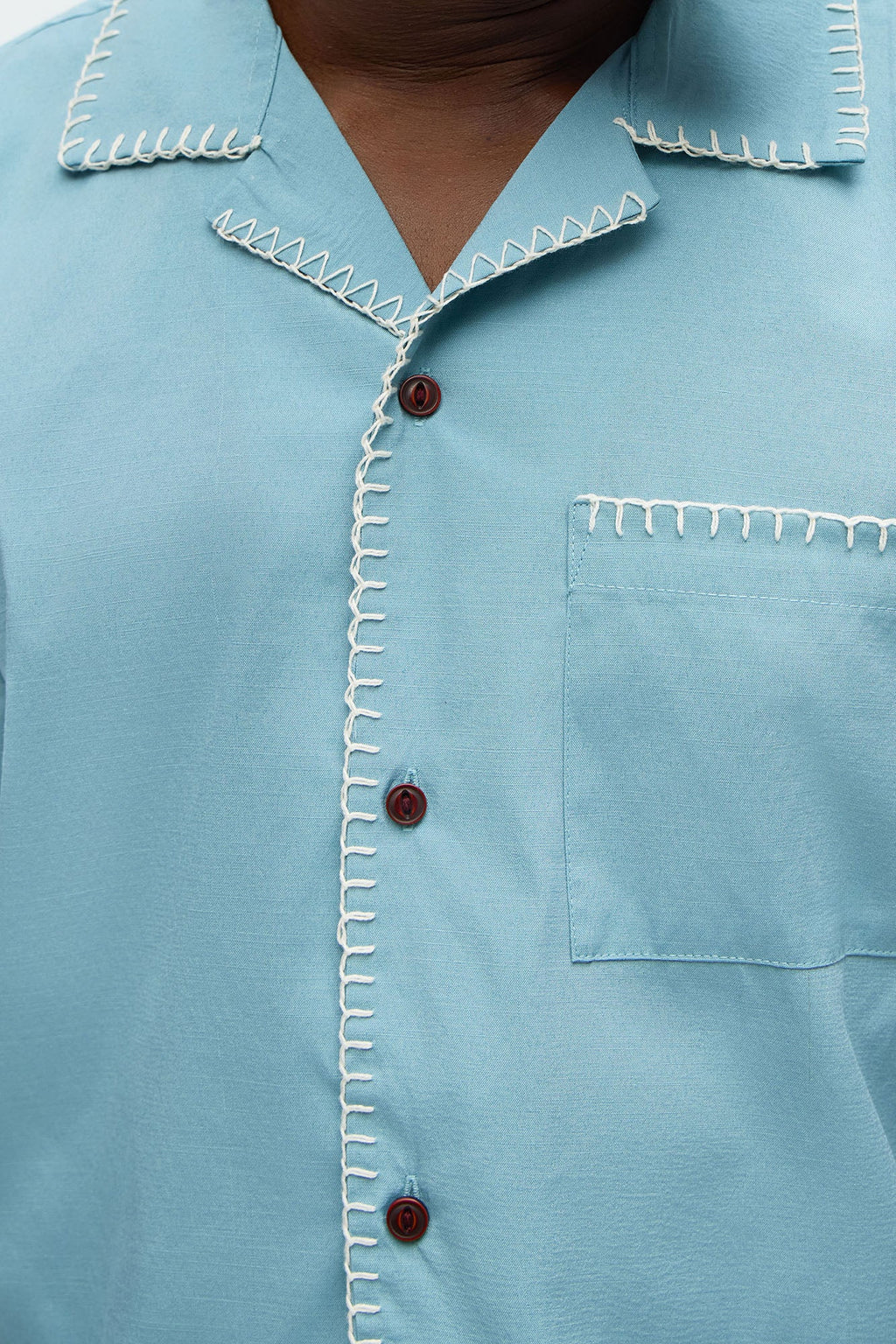 Colorblock Piping  Button Up Shirt - Blue