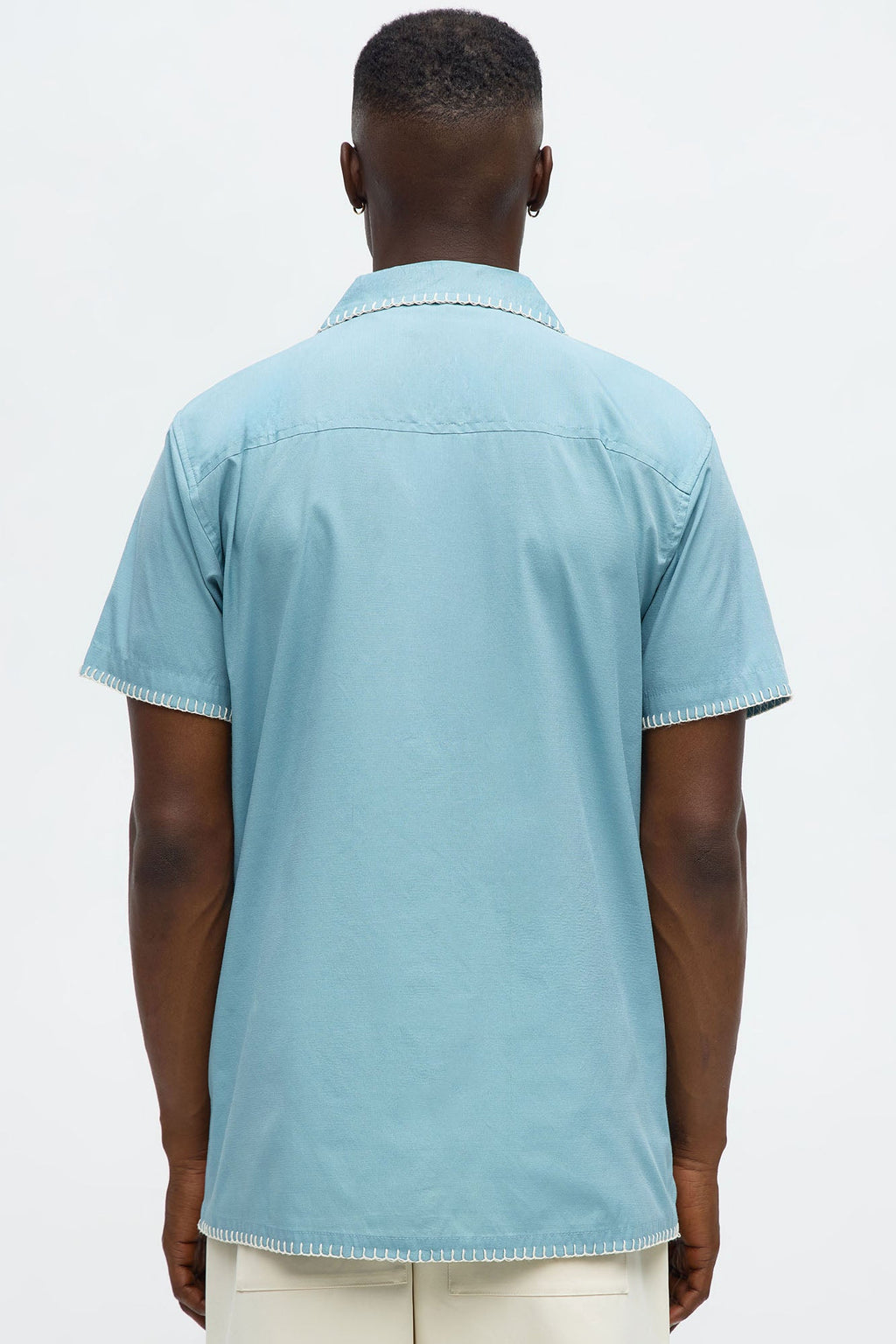 Colorblock Piping  Button Up Shirt - Blue