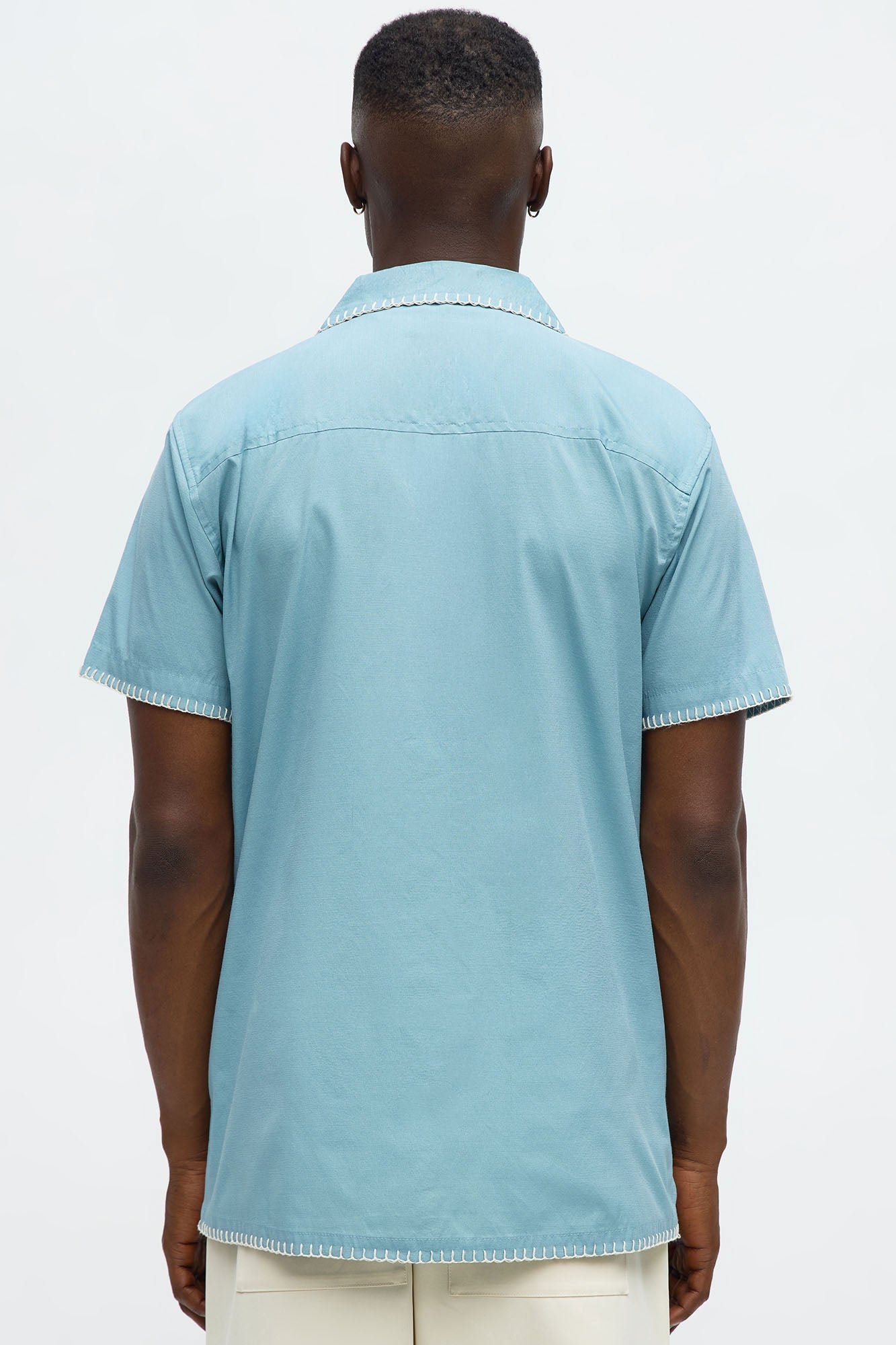 Colorblock Piping  Button Up Shirt - Blue