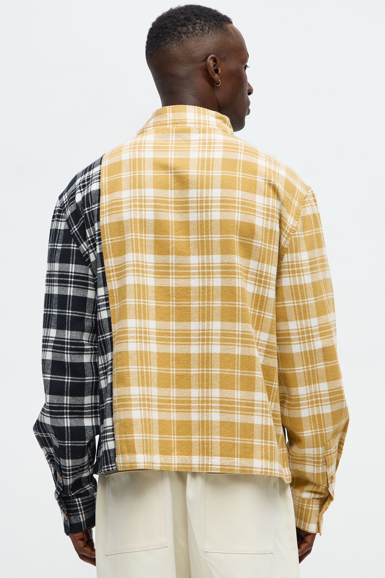 Split Flannel Button Up Shirt - Tan/Multi
