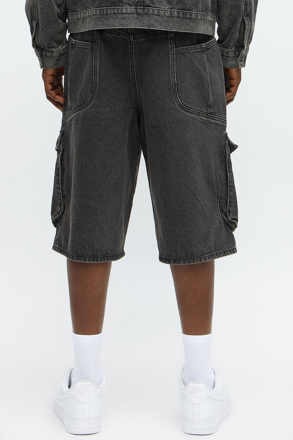 Baggy Bit Contrast Cargo Denim Short - Black Wash