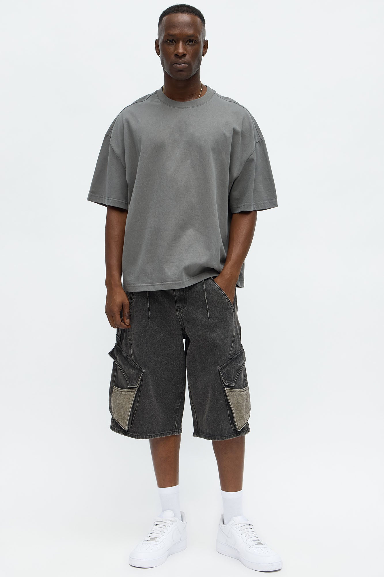 Premium Boxy Cropped Soft Cotton Tee - Dark Grey