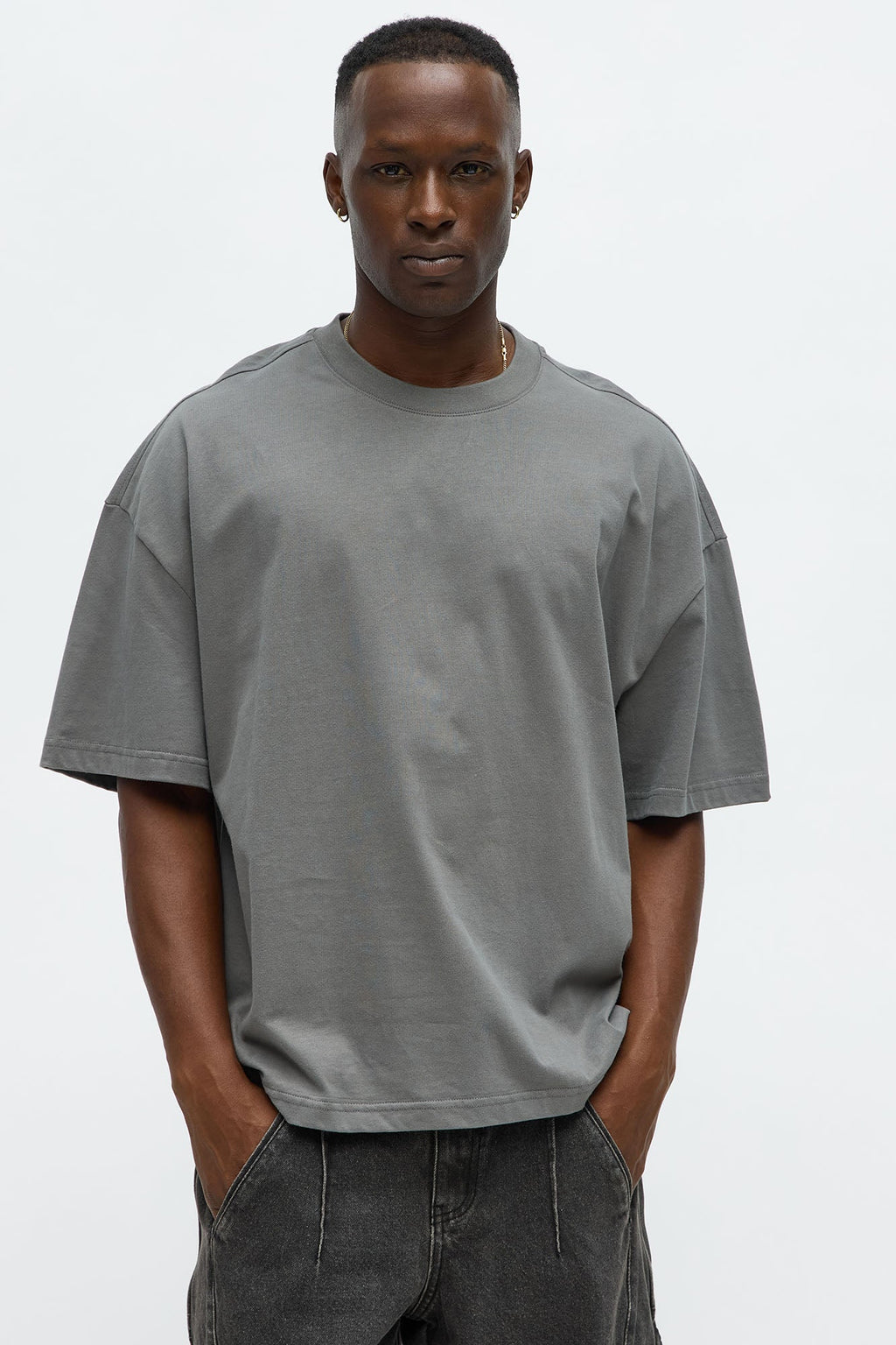 Premium Boxy Cropped Soft Cotton Tee - Dark Grey