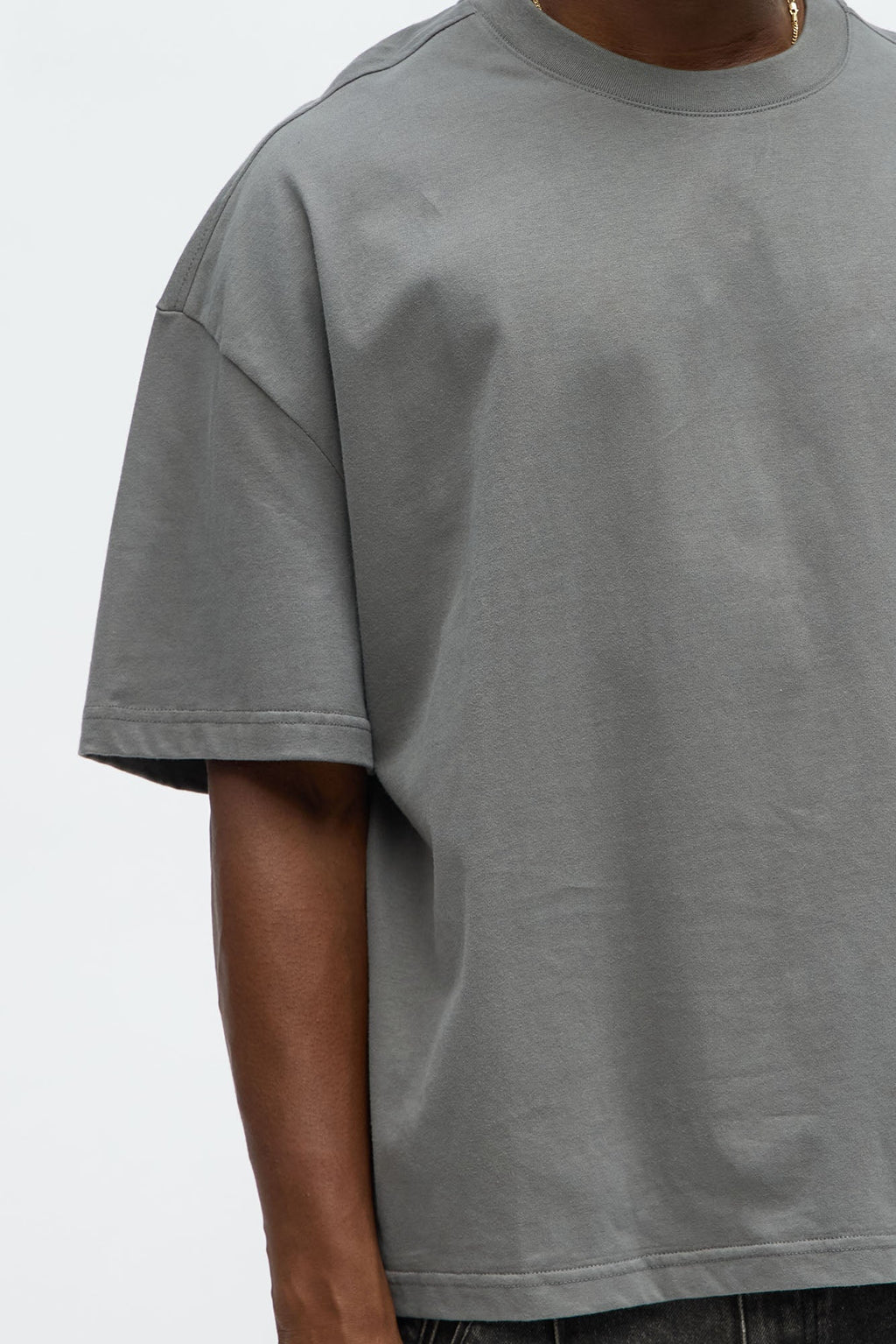 Premium Boxy Cropped Soft Cotton Tee - Dark Grey