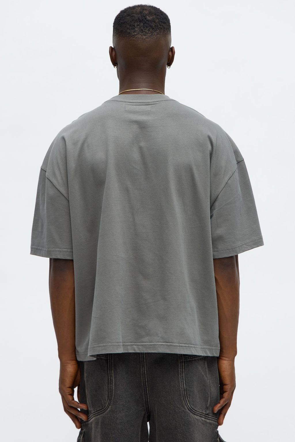 Premium Boxy Cropped Soft Cotton Tee - Dark Grey