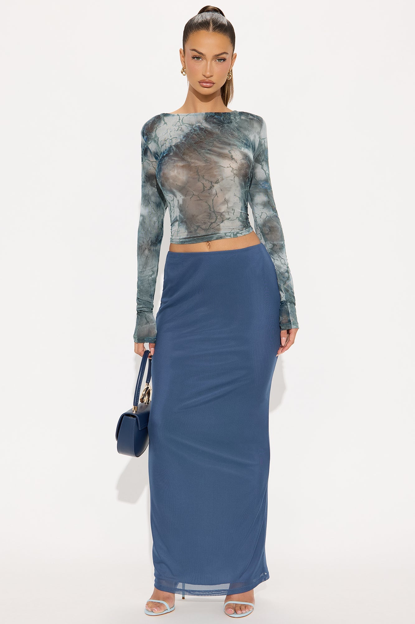 Vespera Lace Up Flocked Top - Blue/combo