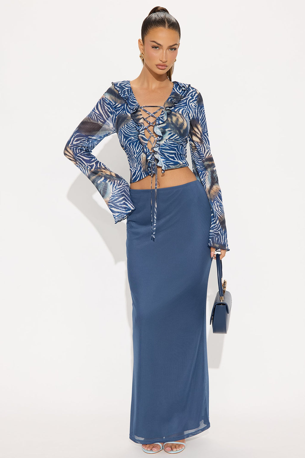 Jacklyn Animal Mesh Top - Blue/combo