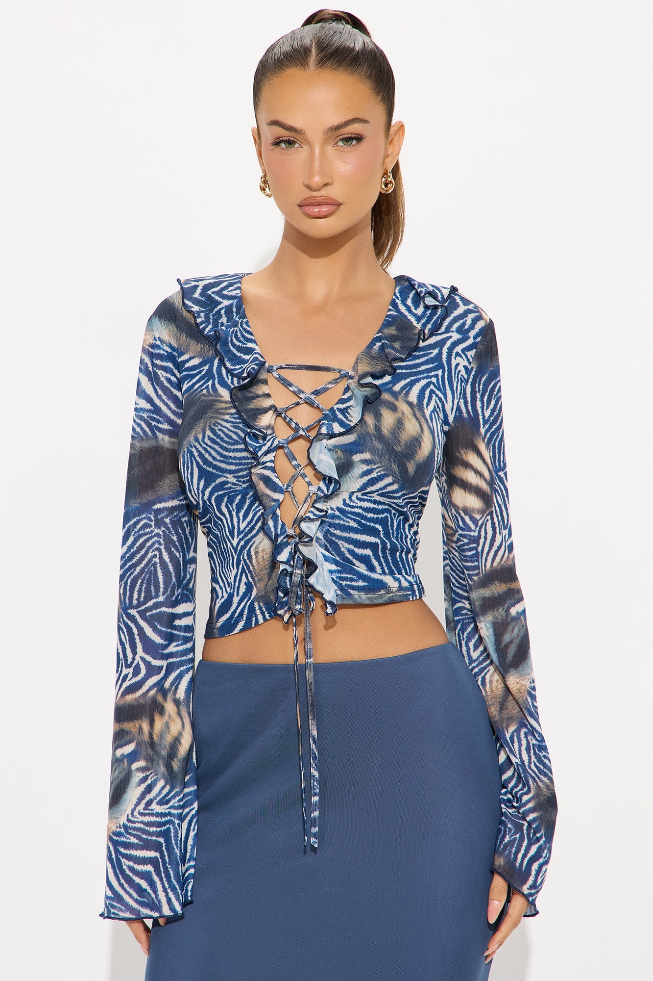 Jacklyn Animal Mesh Top - Blue/combo