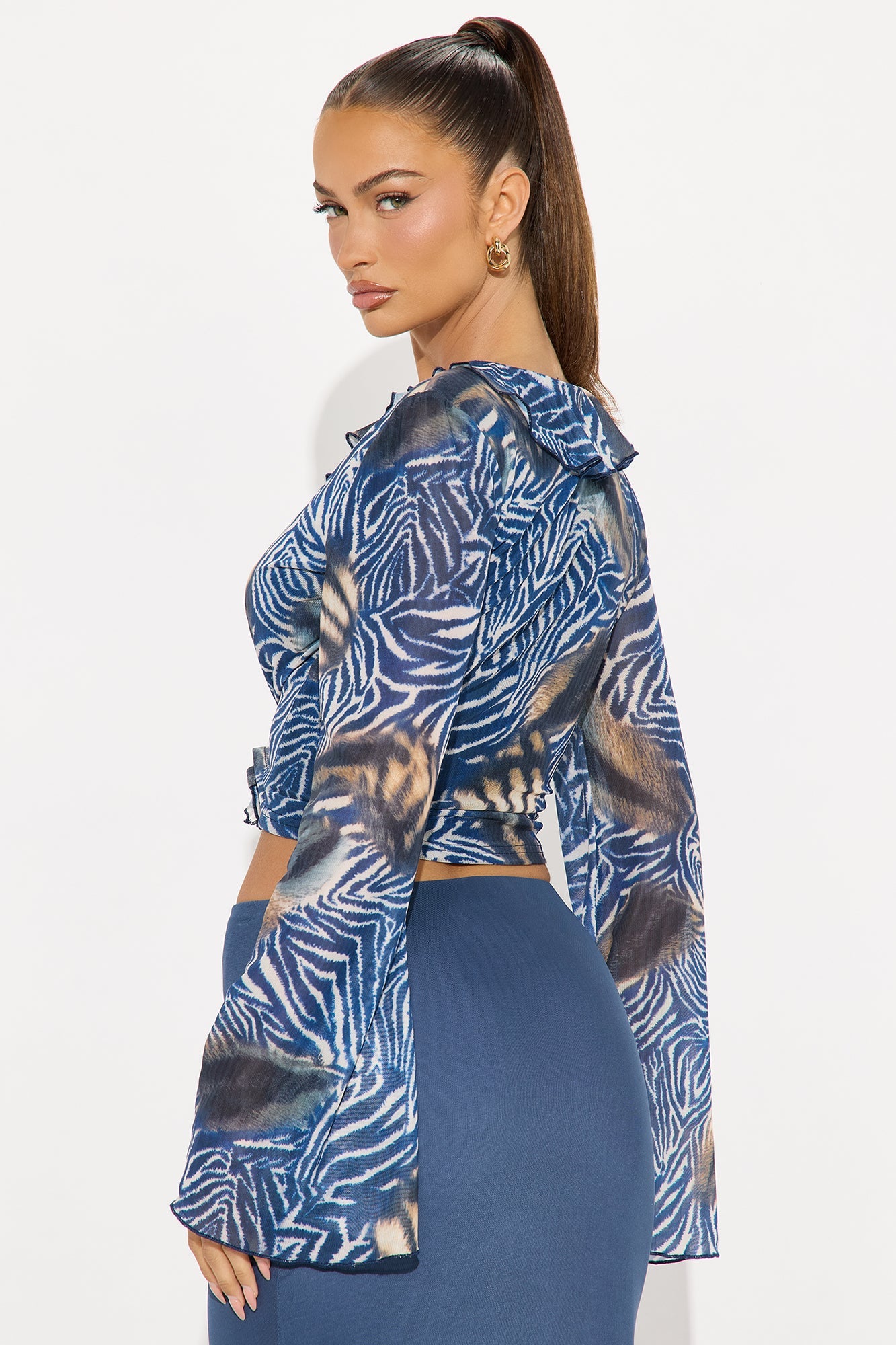 Jacklyn Animal Mesh Top - Blue/combo