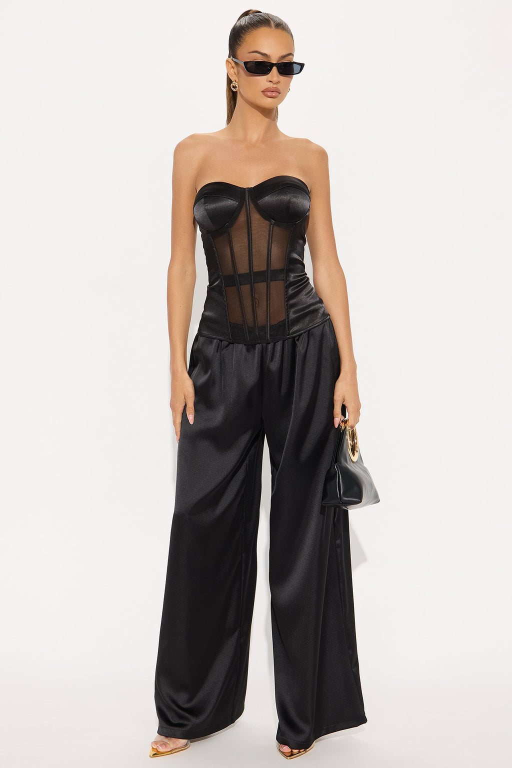 Call You Later Satin Corset Top - Black