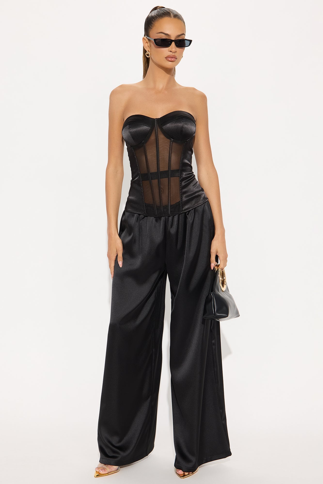 Call You Later Satin Corset Top - Black