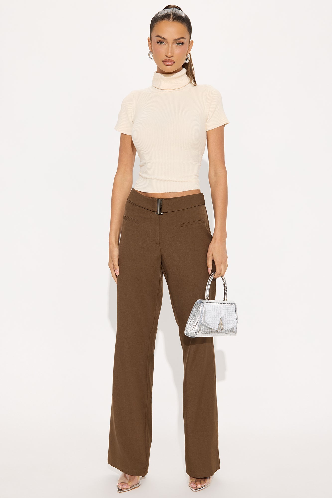 Giana Belted Trouser Pant 33″ - Brown