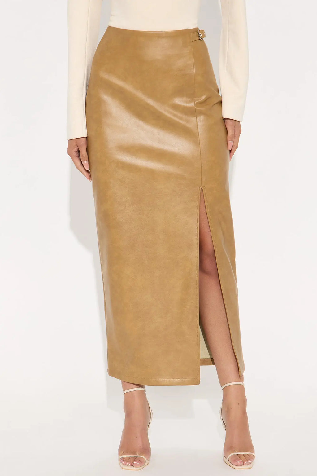 Bad For You Belted Faux Leather Maxi Skirt - Camel 