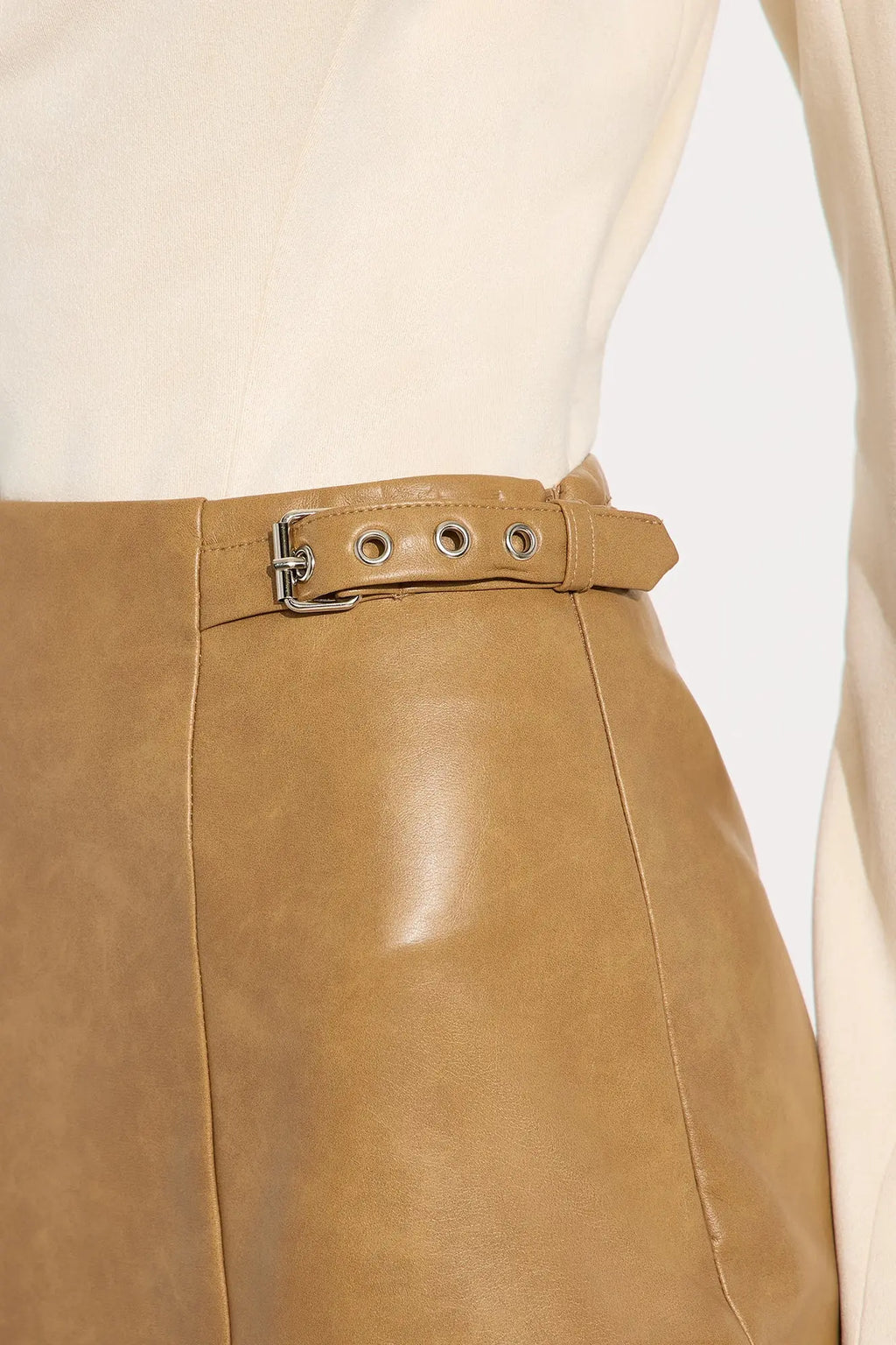 Bad For You Belted Faux Leather Maxi Skirt - Camel 