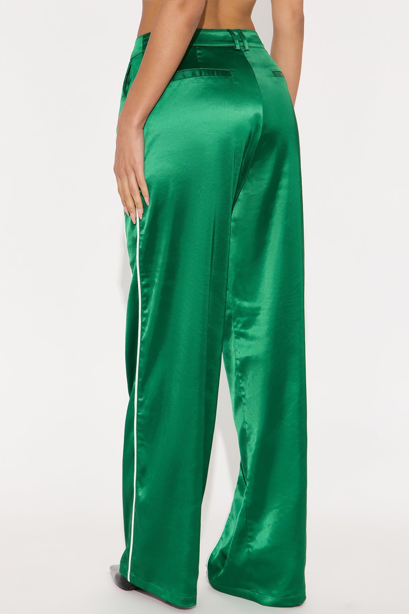 Keep Up With Me Satin Wide Leg Track Pant 33 - Green 