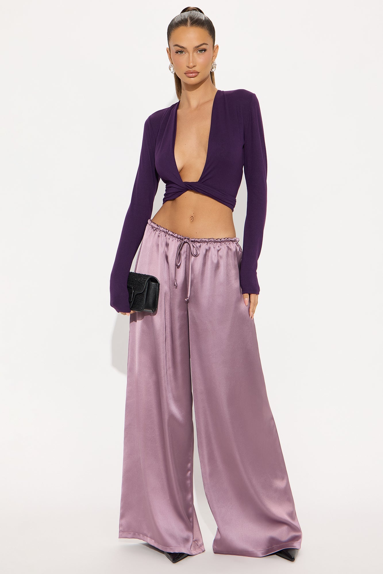 Violet Double Lined Long Sleeve Top - Eggplant