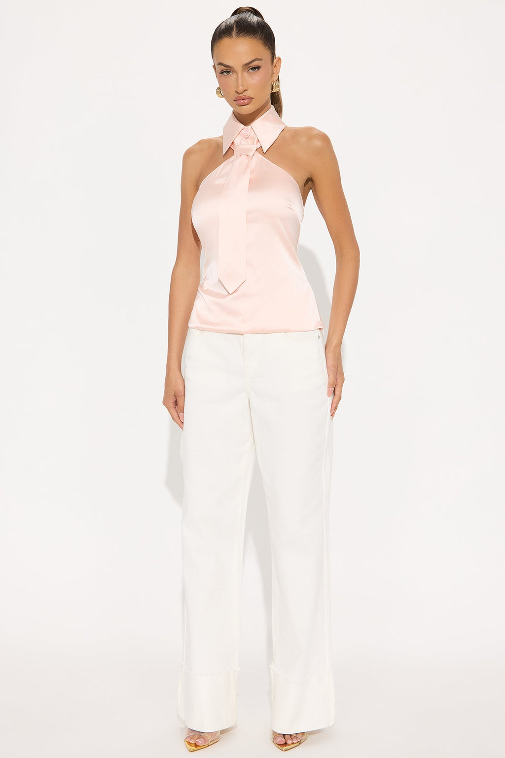 Office Edition Neck Tie Satin Blouse - Blush