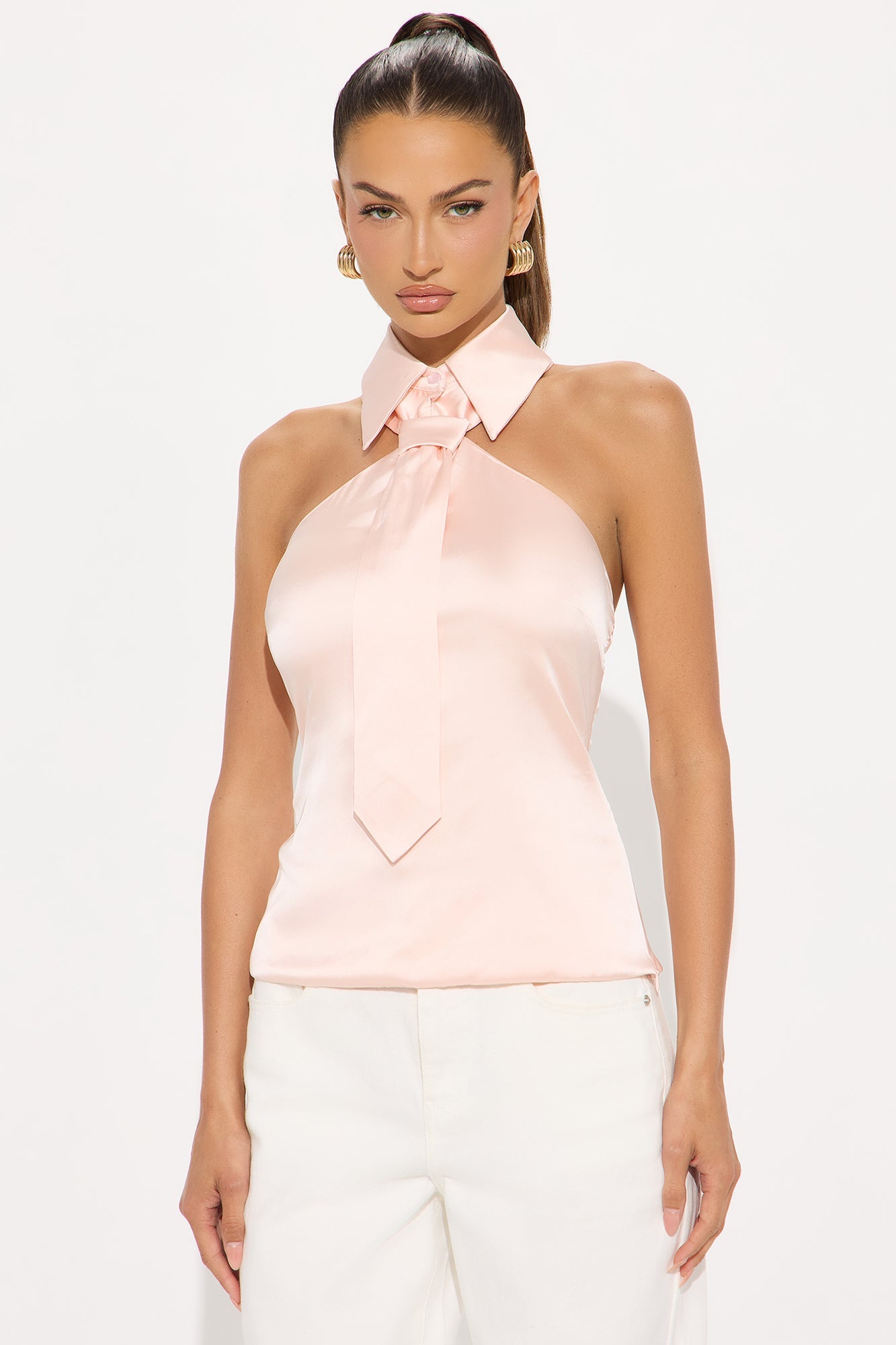 Office Edition Neck Tie Satin Blouse - Blush