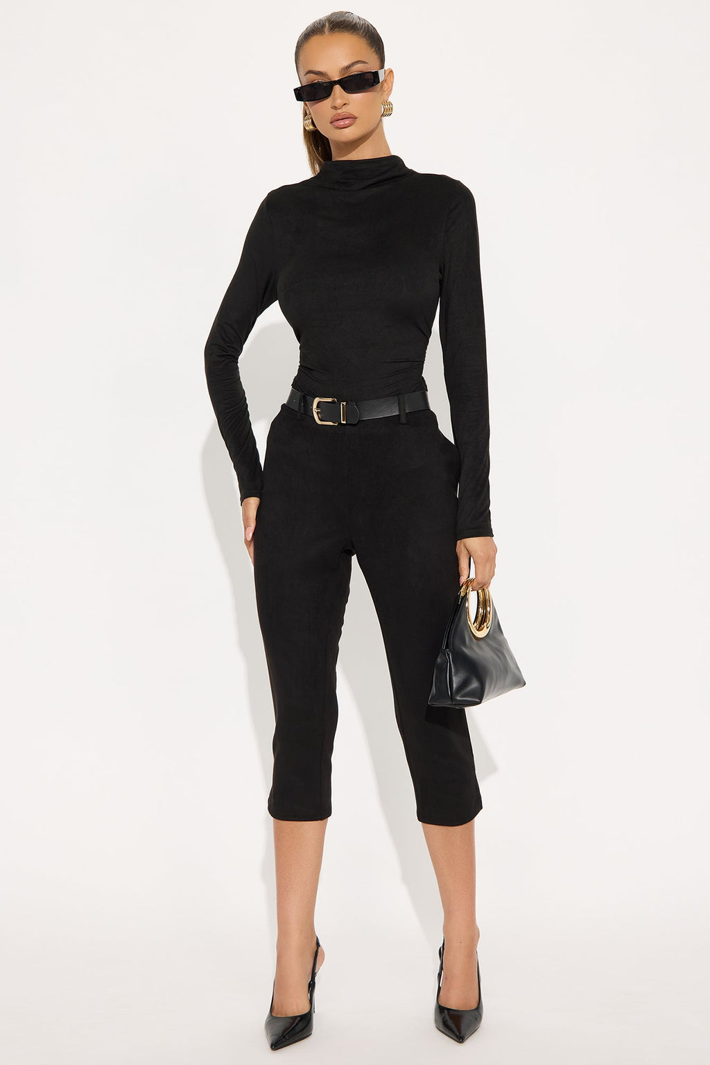 Magic Faux Suede Mock Neck Top - Black