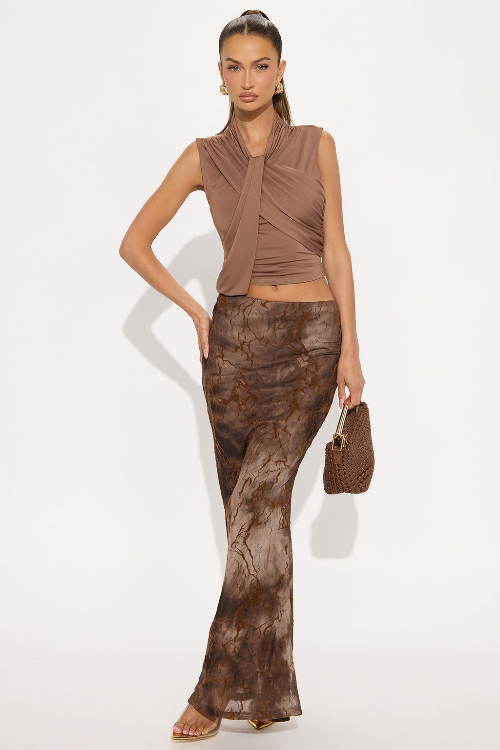 Beverly Ruched Sleeveless Top - Mocha