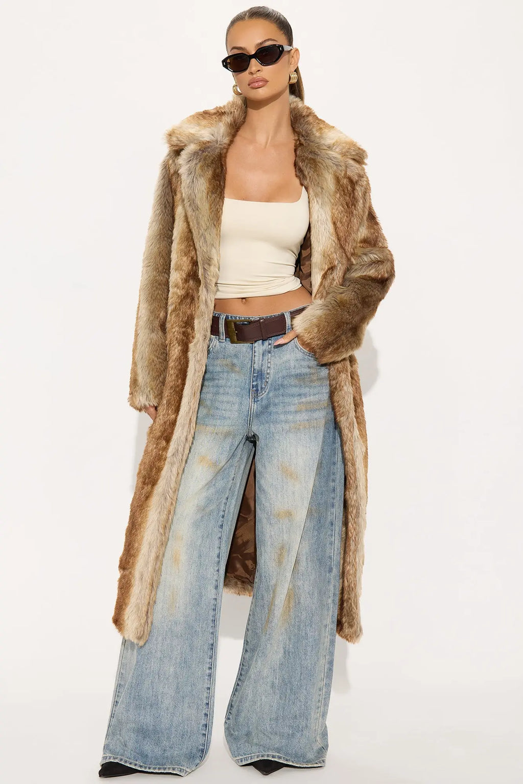 About The Drama Faux Fur Trench - Brown/combo 