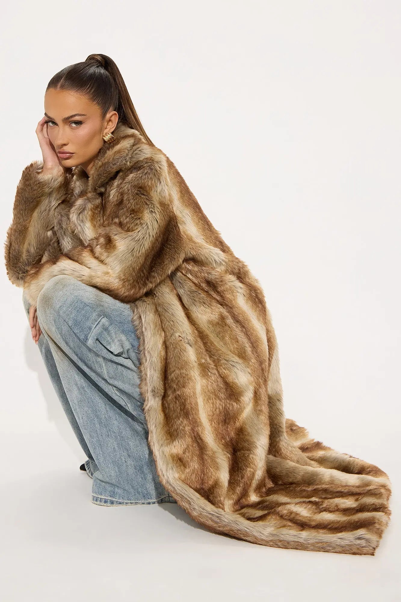 About The Drama Faux Fur Trench - Brown/combo 