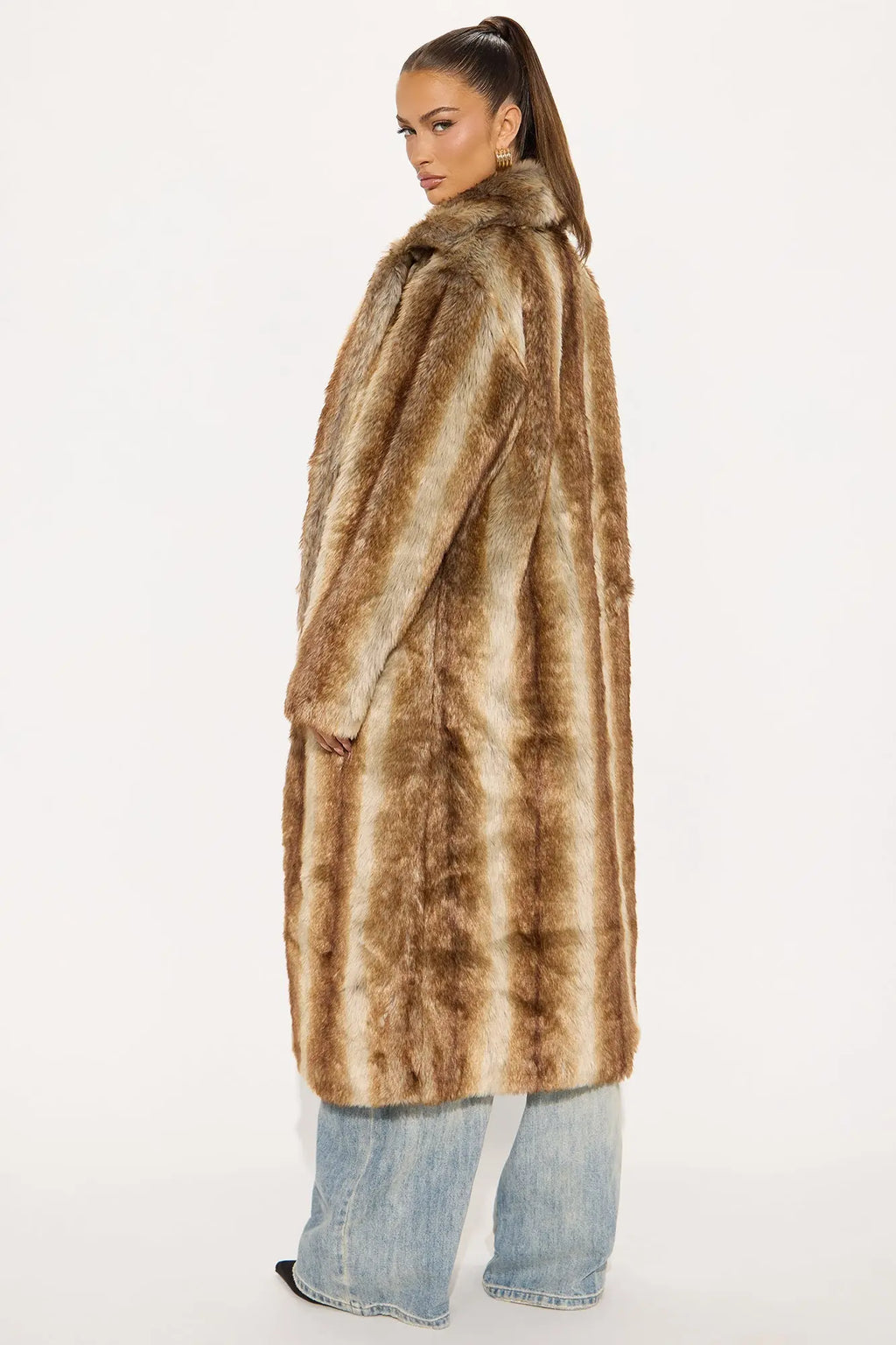 About The Drama Faux Fur Trench - Brown/combo 
