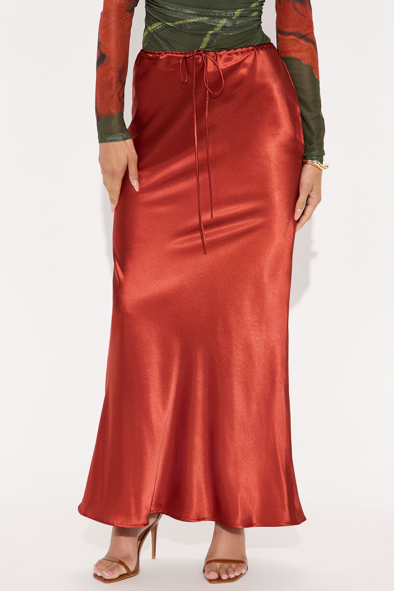 Sierra Tie Waist Satin Maxi Skirt - Copper