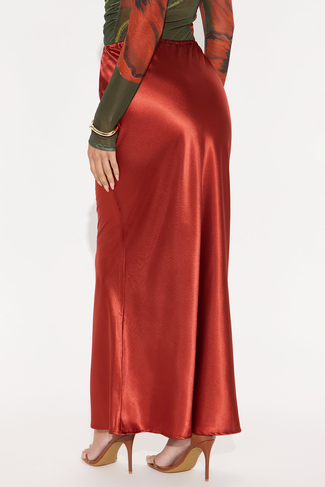 Sierra Tie Waist Satin Maxi Skirt - Copper
