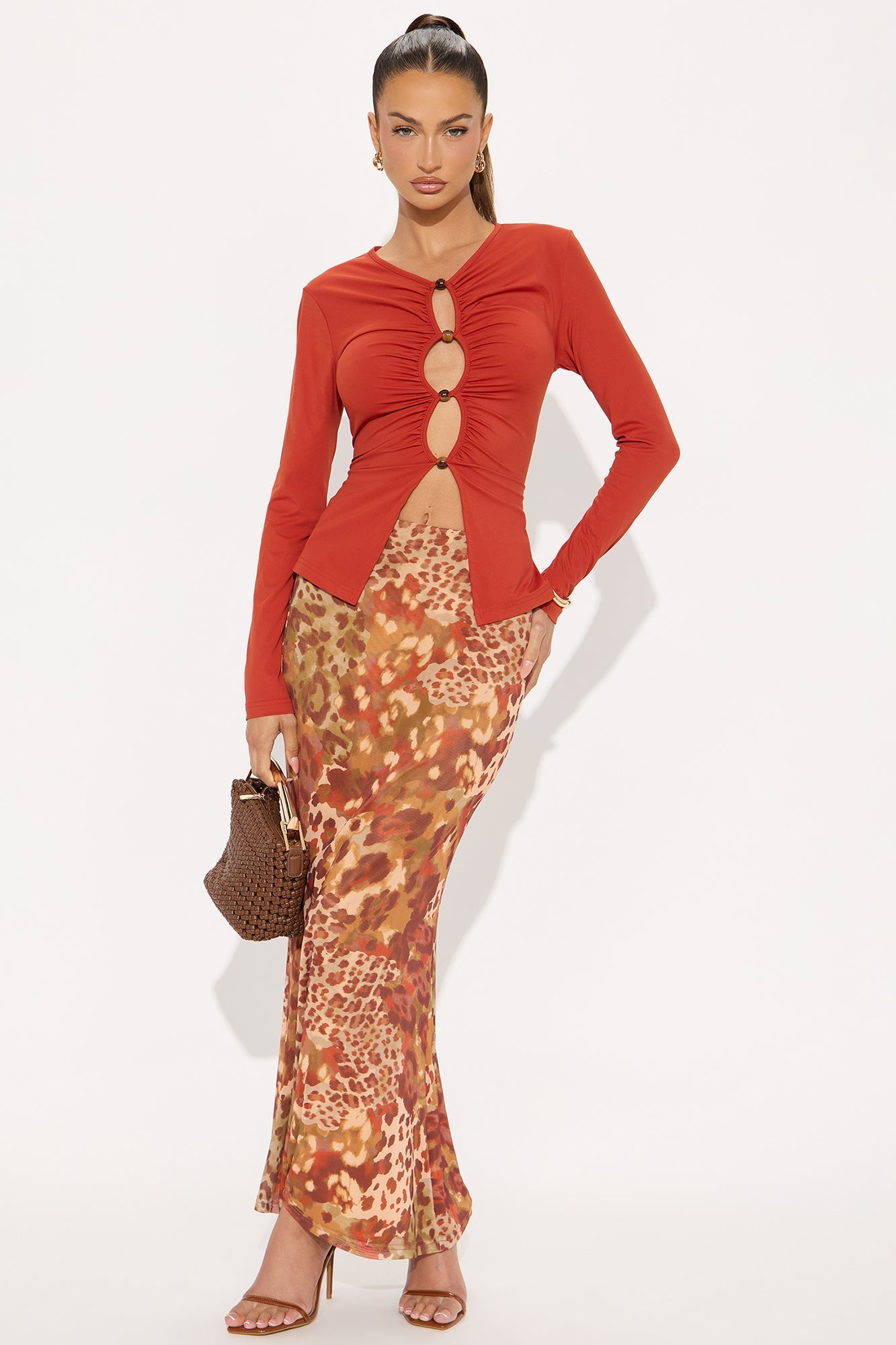 Nettal Ruched Long Sleeve Top - Rust