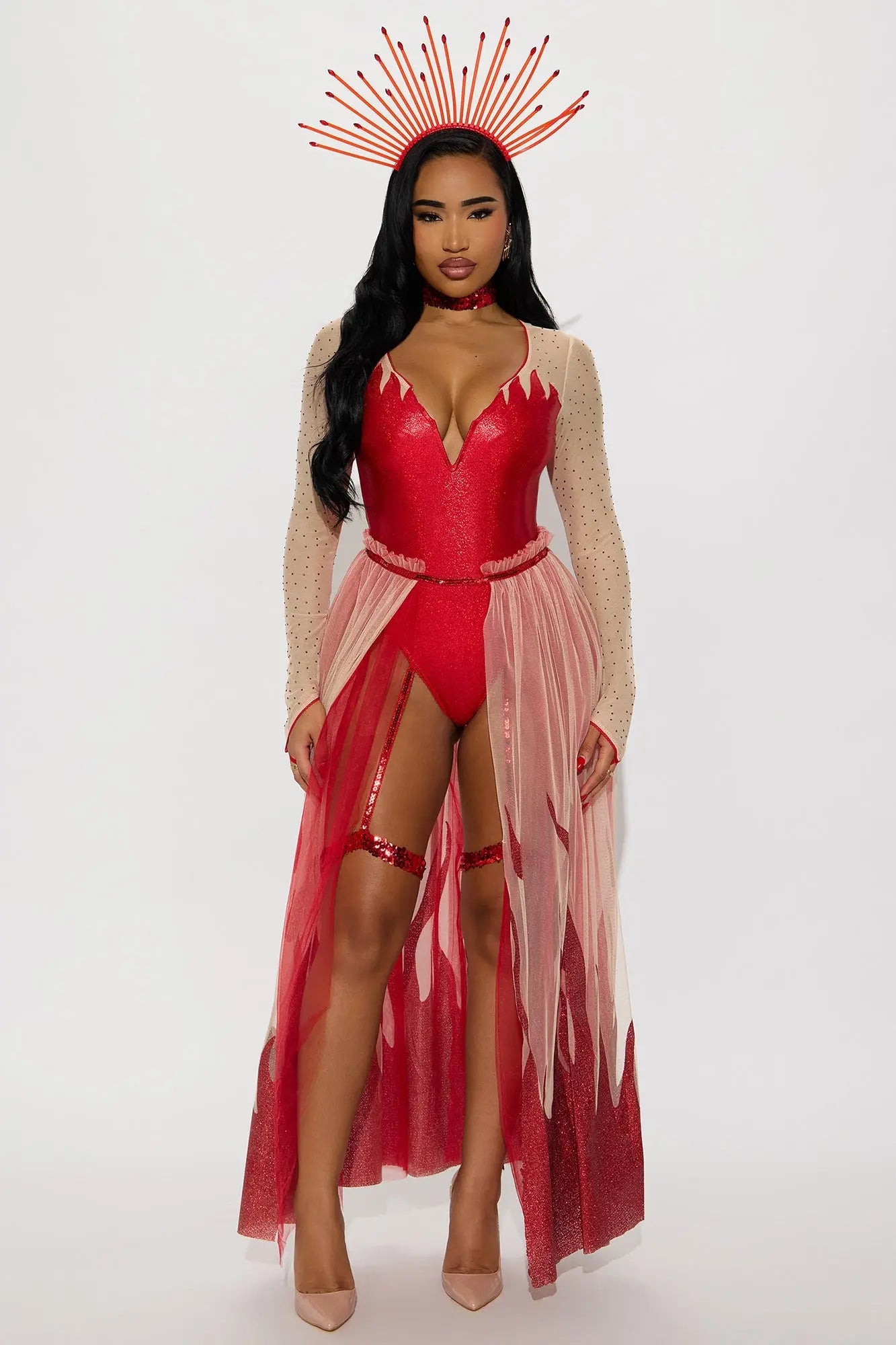 Fire Nymph 3 Piece Costume Set - Red/combo 