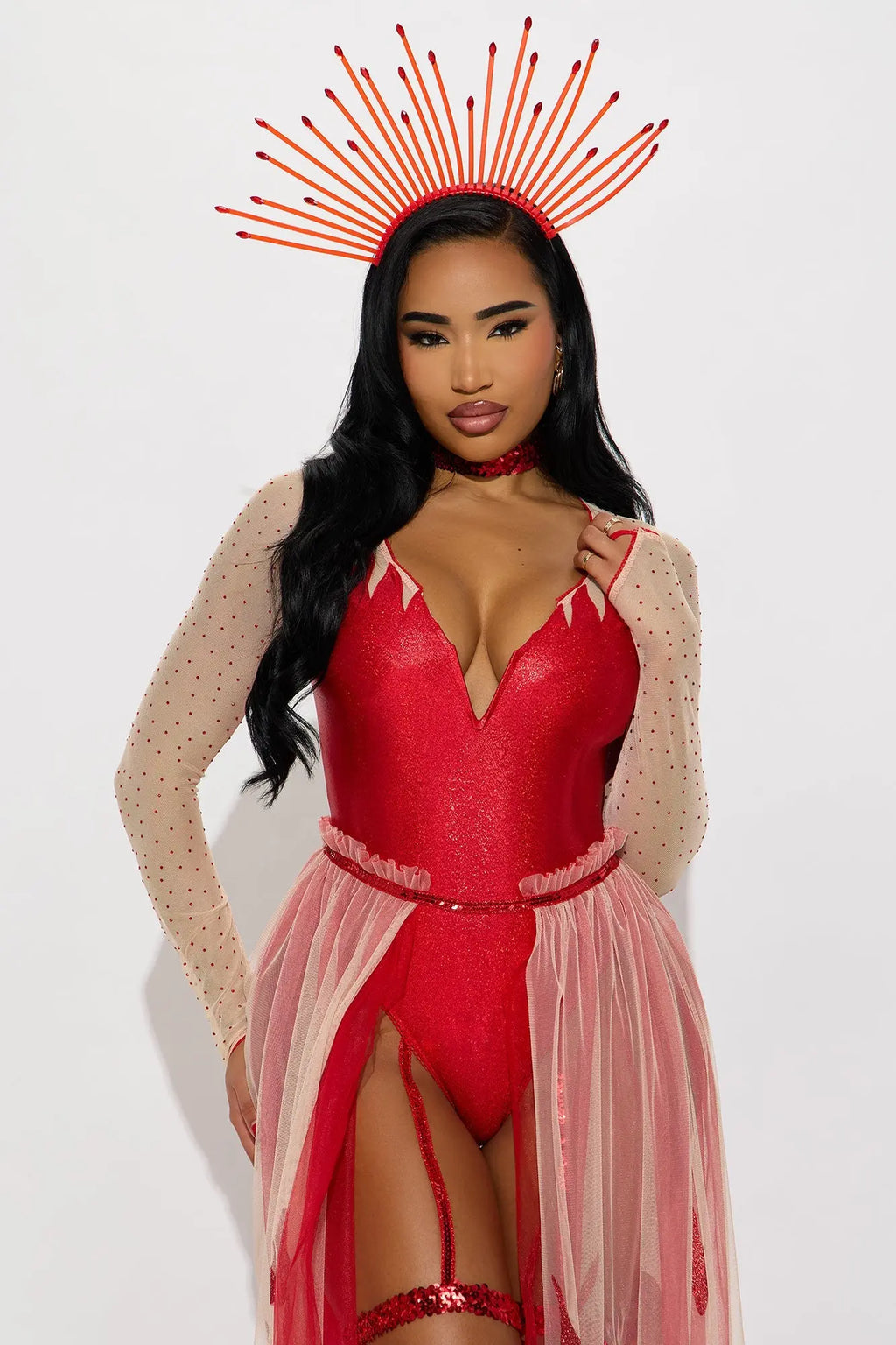 Fire Nymph 3 Piece Costume Set - Red/combo 