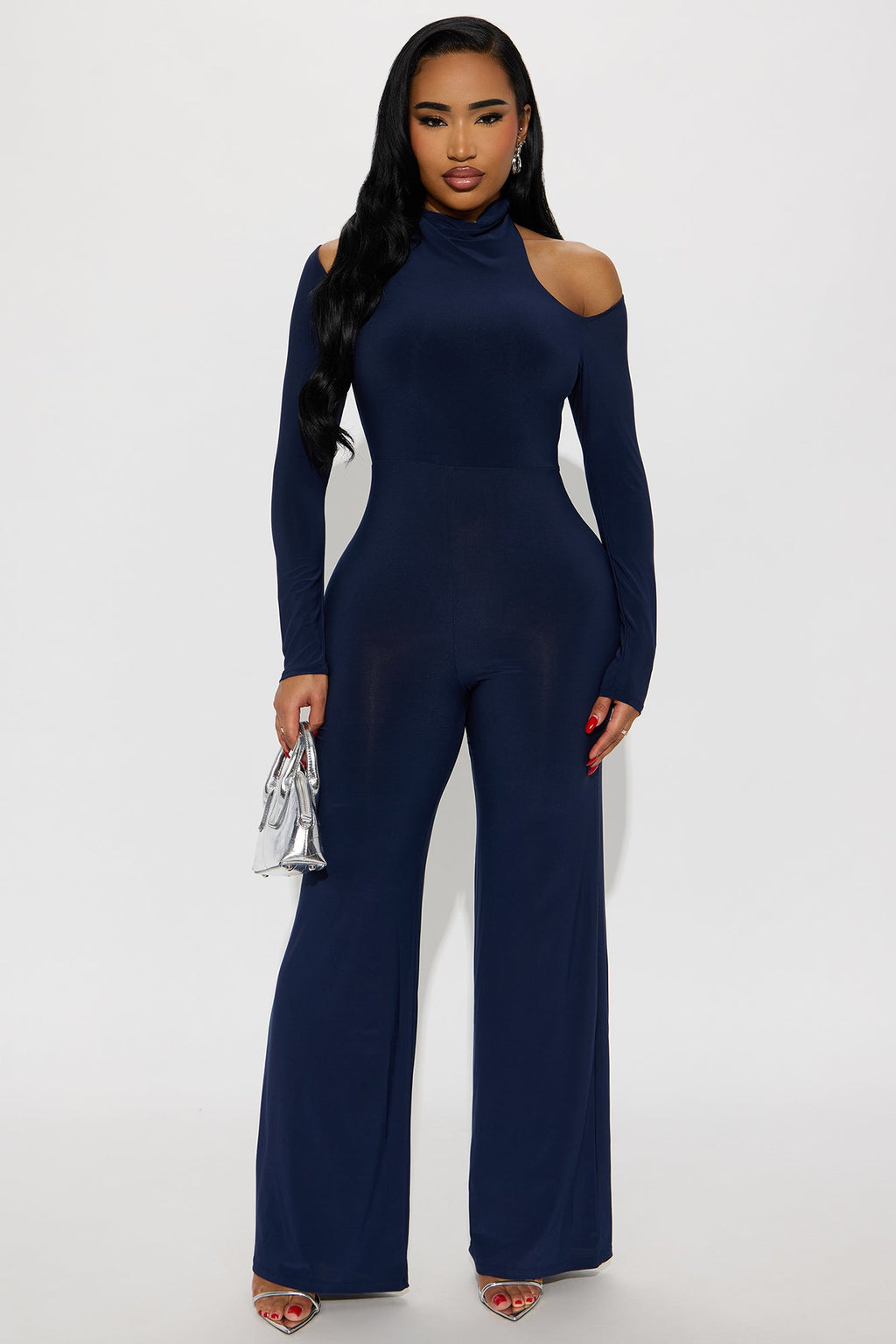 Sandra High Neck Wide Leg Jumpsuit - Navy