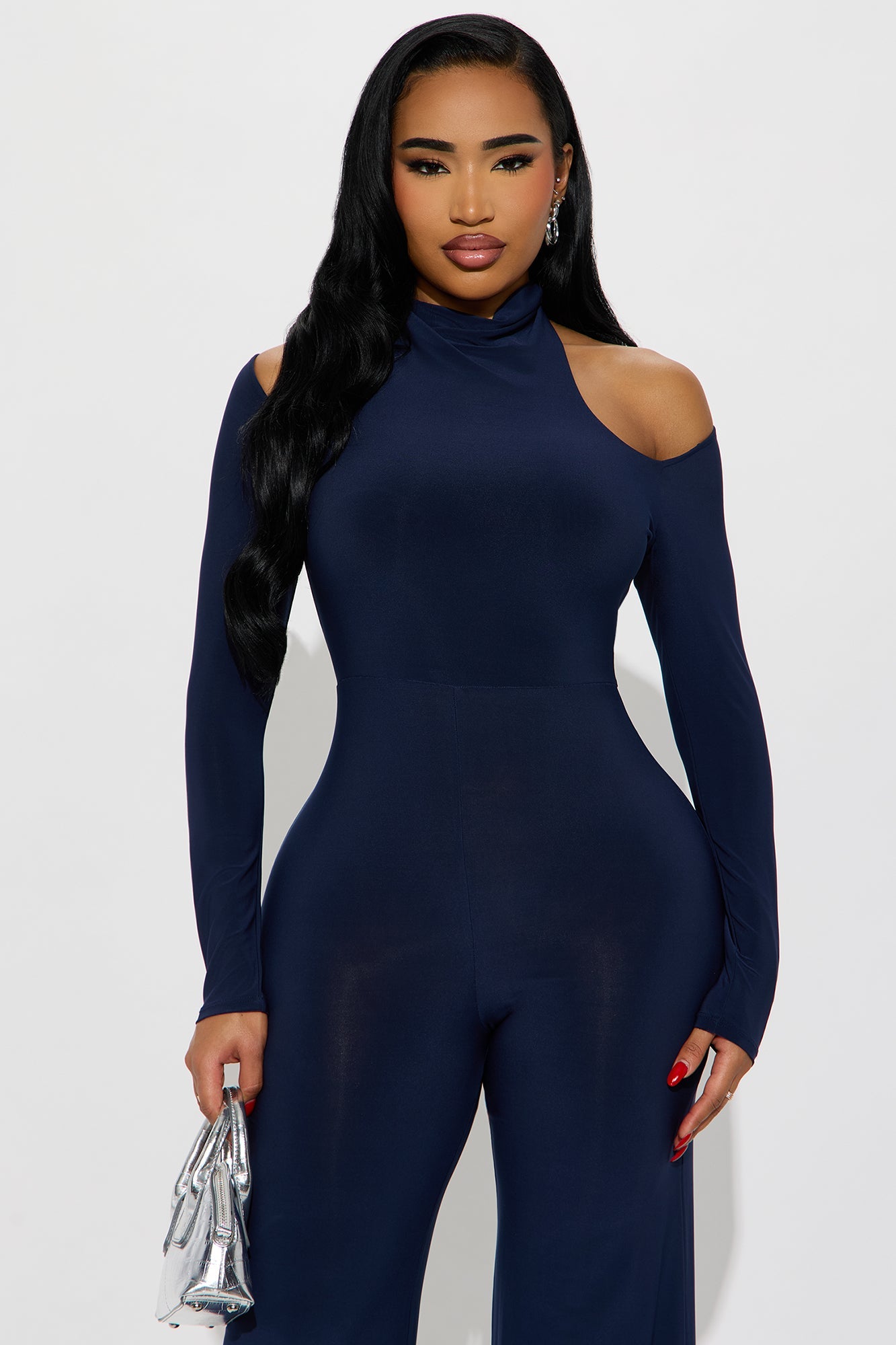 Sandra High Neck Wide Leg Jumpsuit - Navy