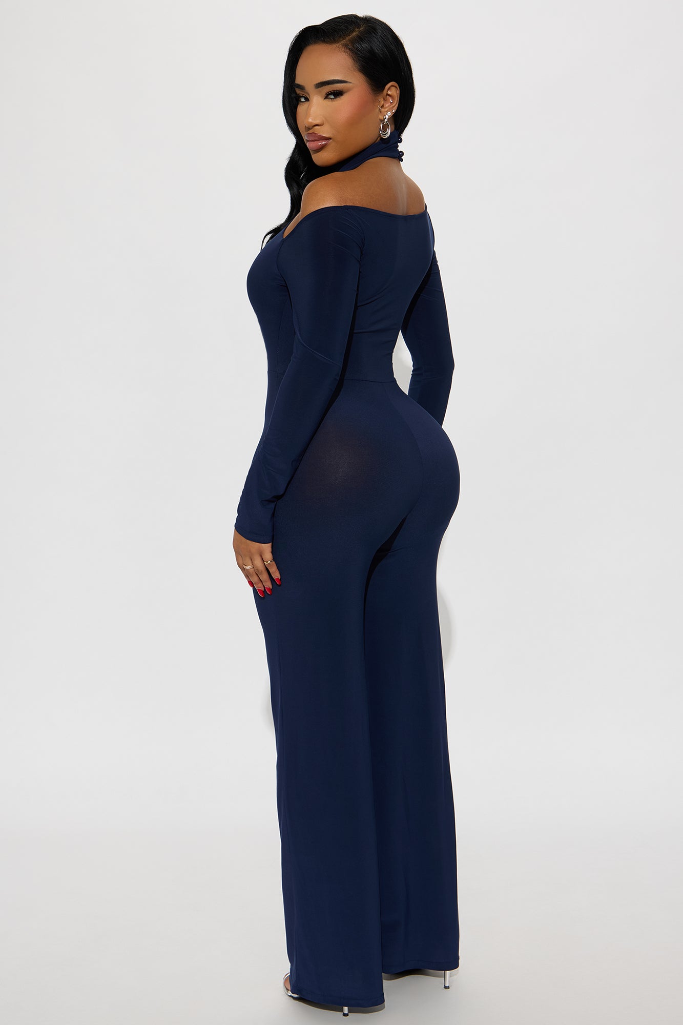 Sandra High Neck Wide Leg Jumpsuit - Navy