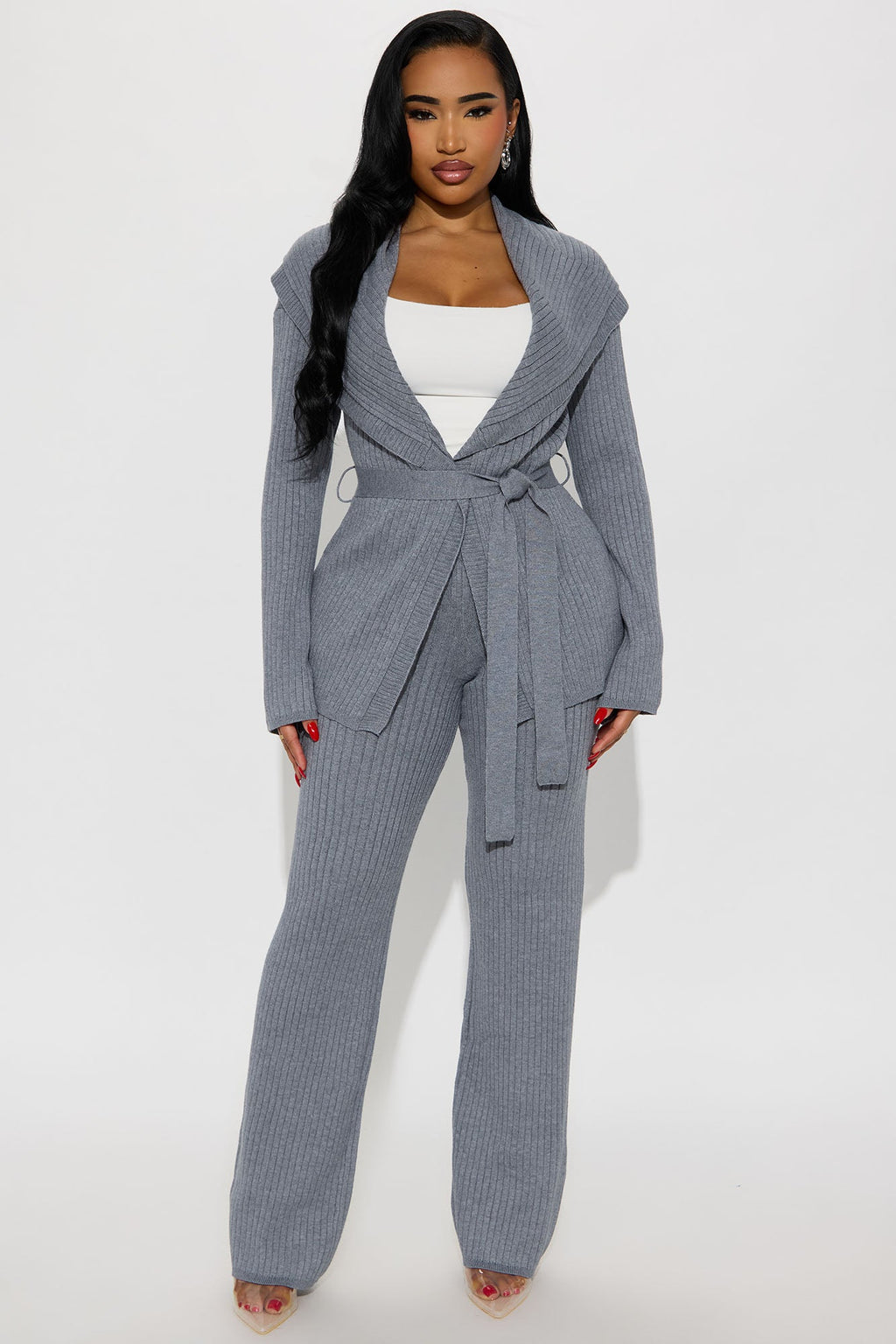 Emma Off Shoulder Sweater Pant Set - Charcoal 