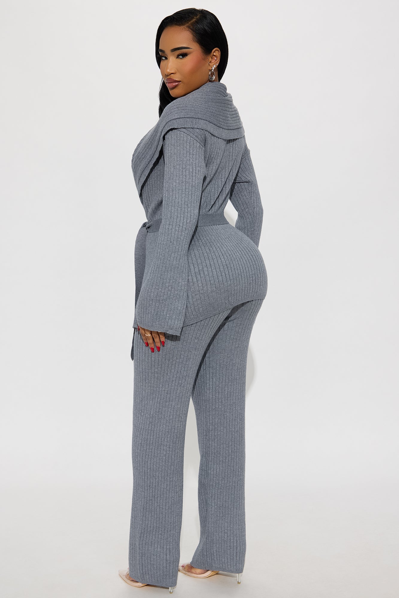 Emma Off Shoulder Sweater Pant Set - Charcoal 