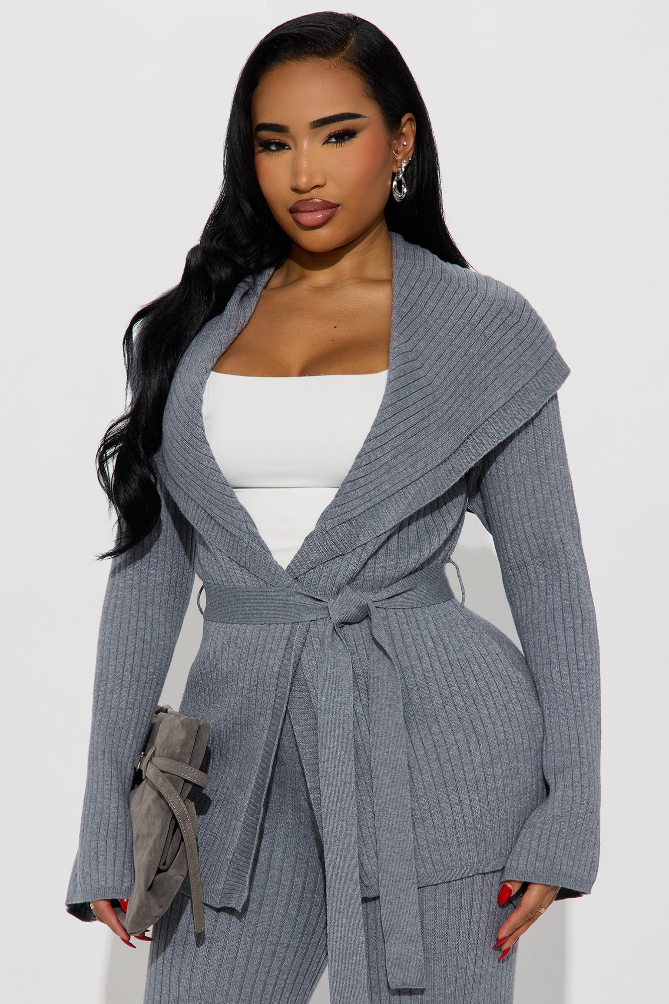 Emma Off Shoulder Sweater Pant Set - Charcoal 