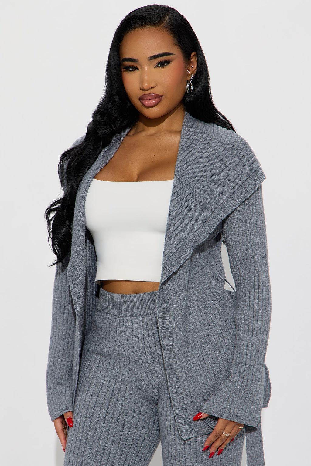 Emma Off Shoulder Sweater Pant Set - Charcoal 