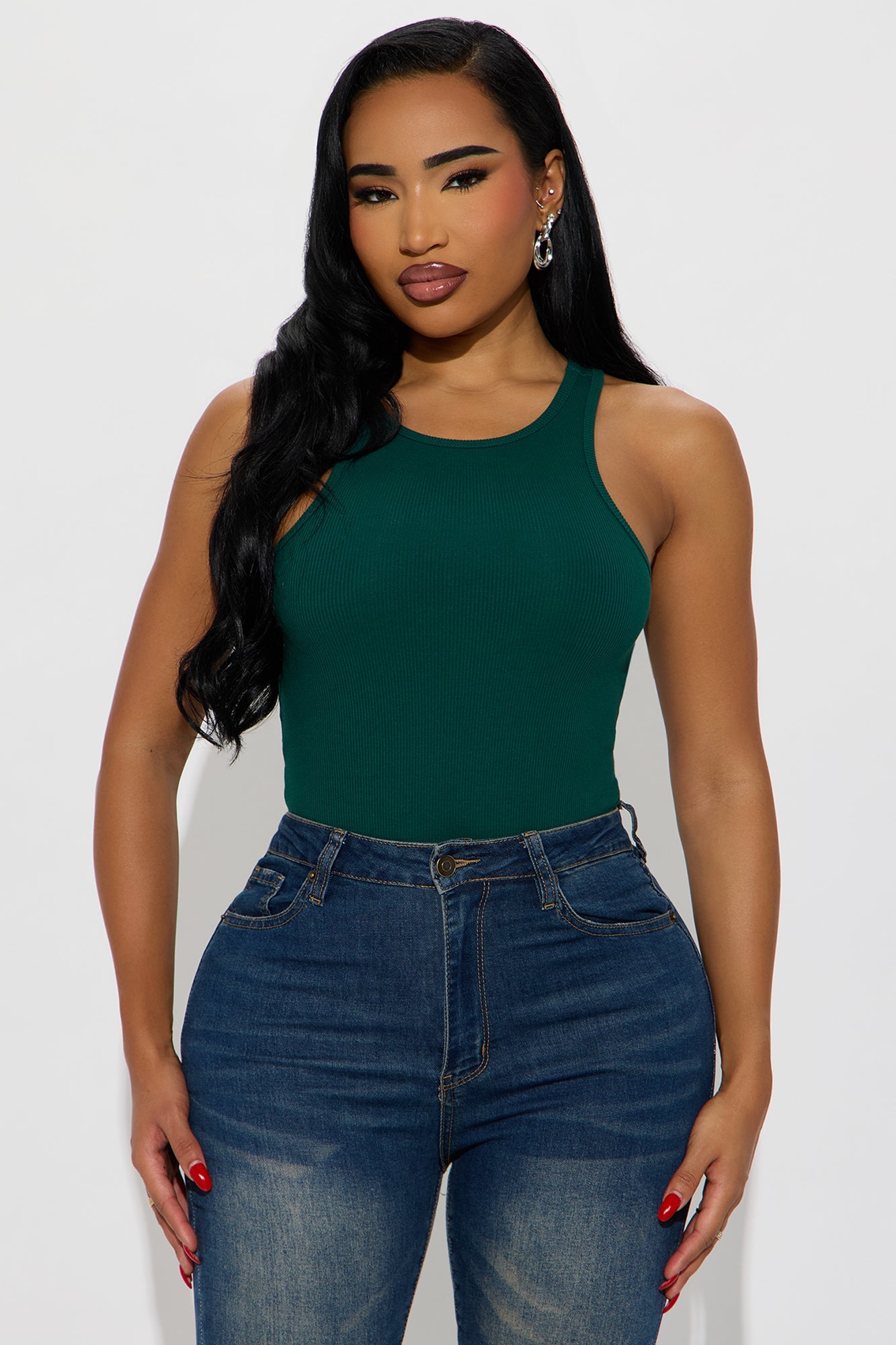 Model Attitude Racerback Bodysuit - Hunter Green