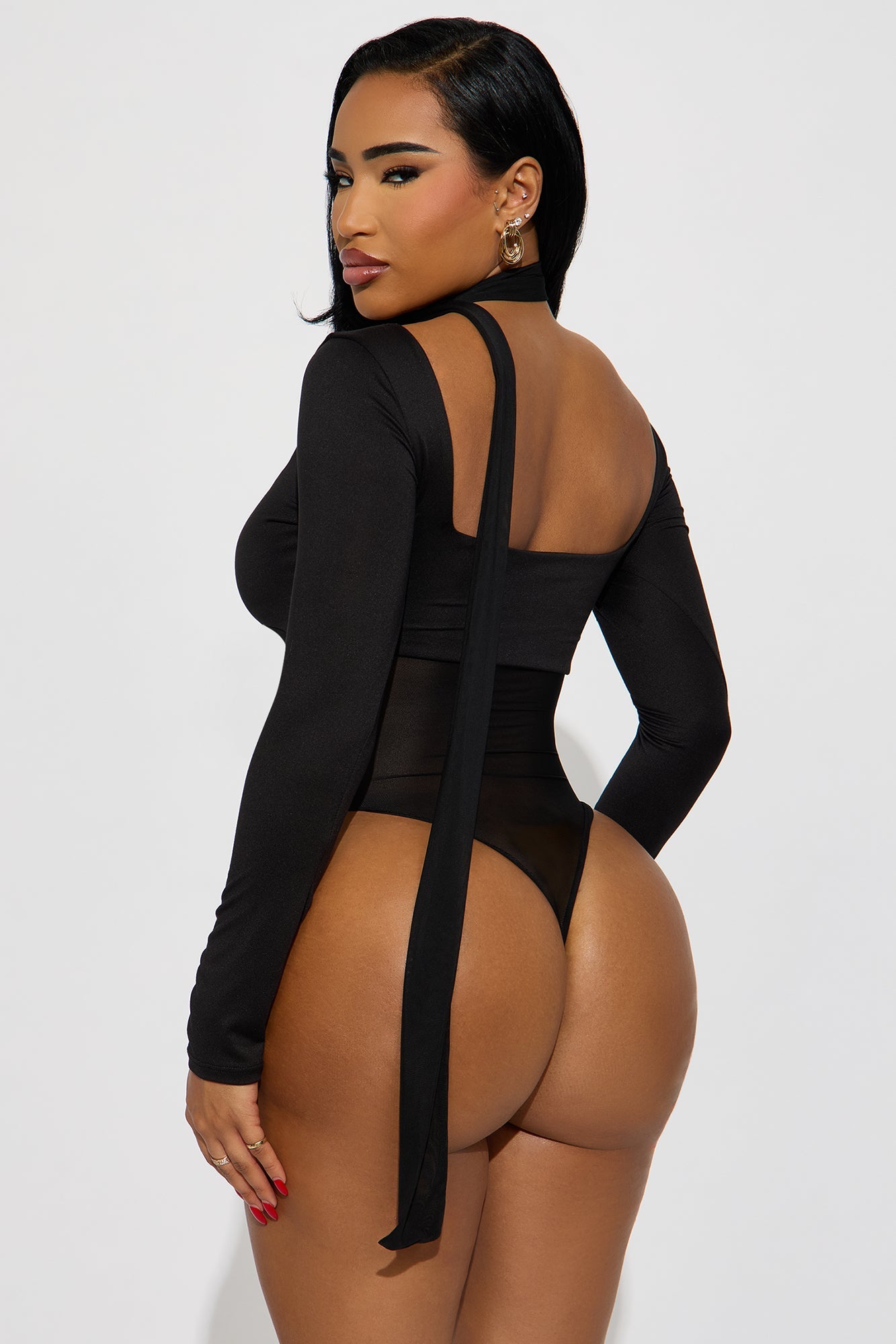 Lenora Long Sleeve Mesh Bodysuit - Black
