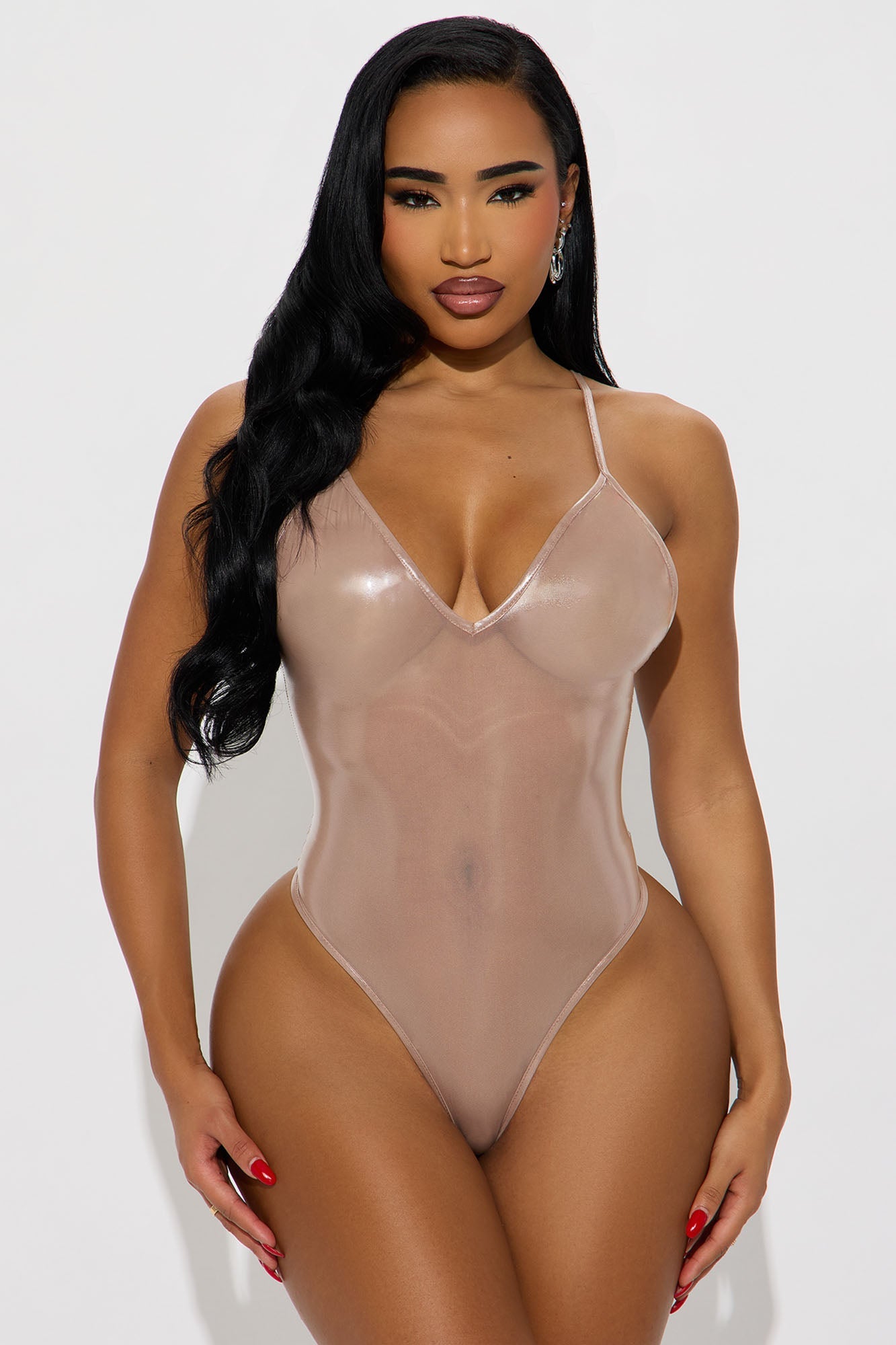 Sunnfia Faux Leather Bodysuit - Mocha