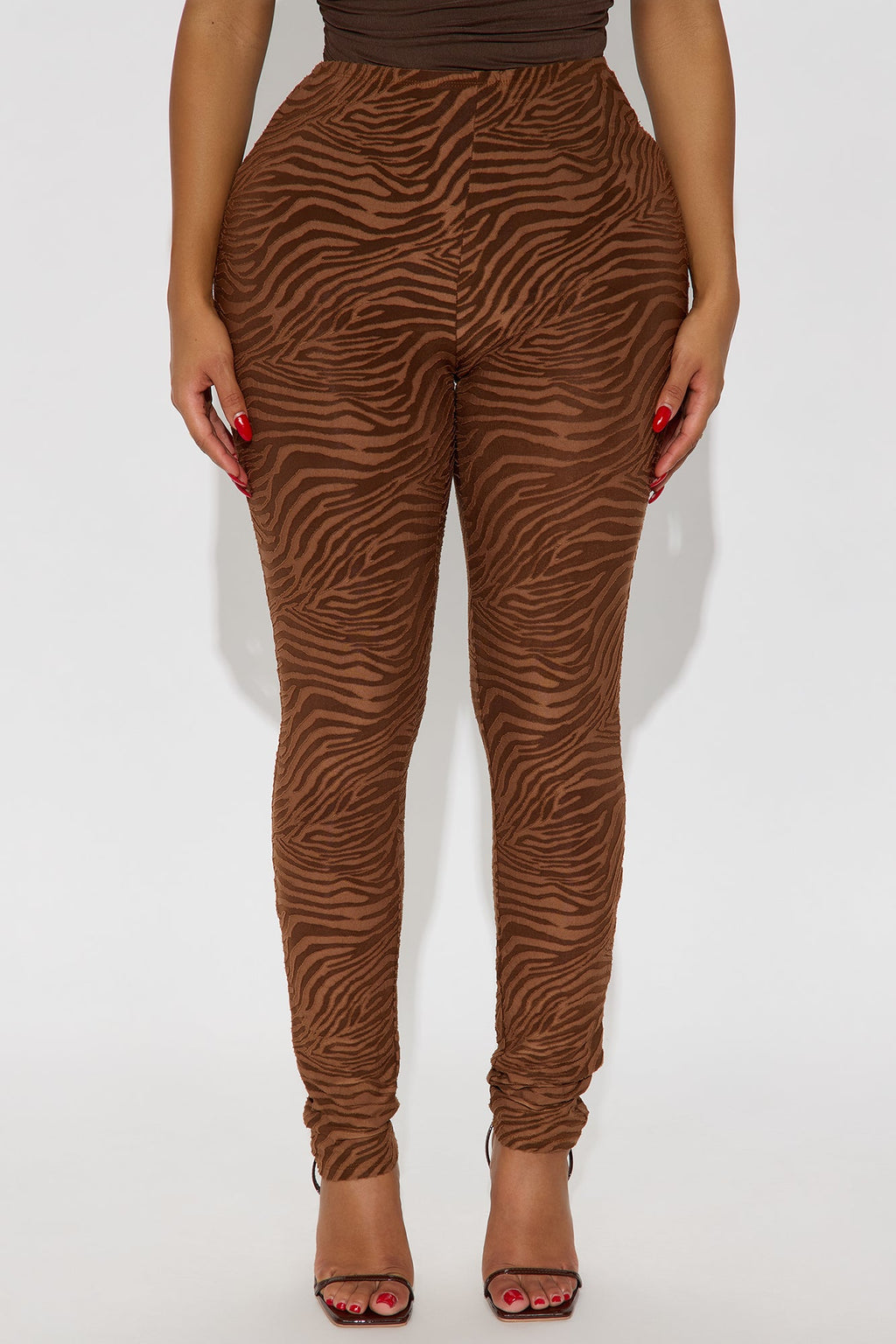 Eden Flocked Mesh Zebra Legging - Brown