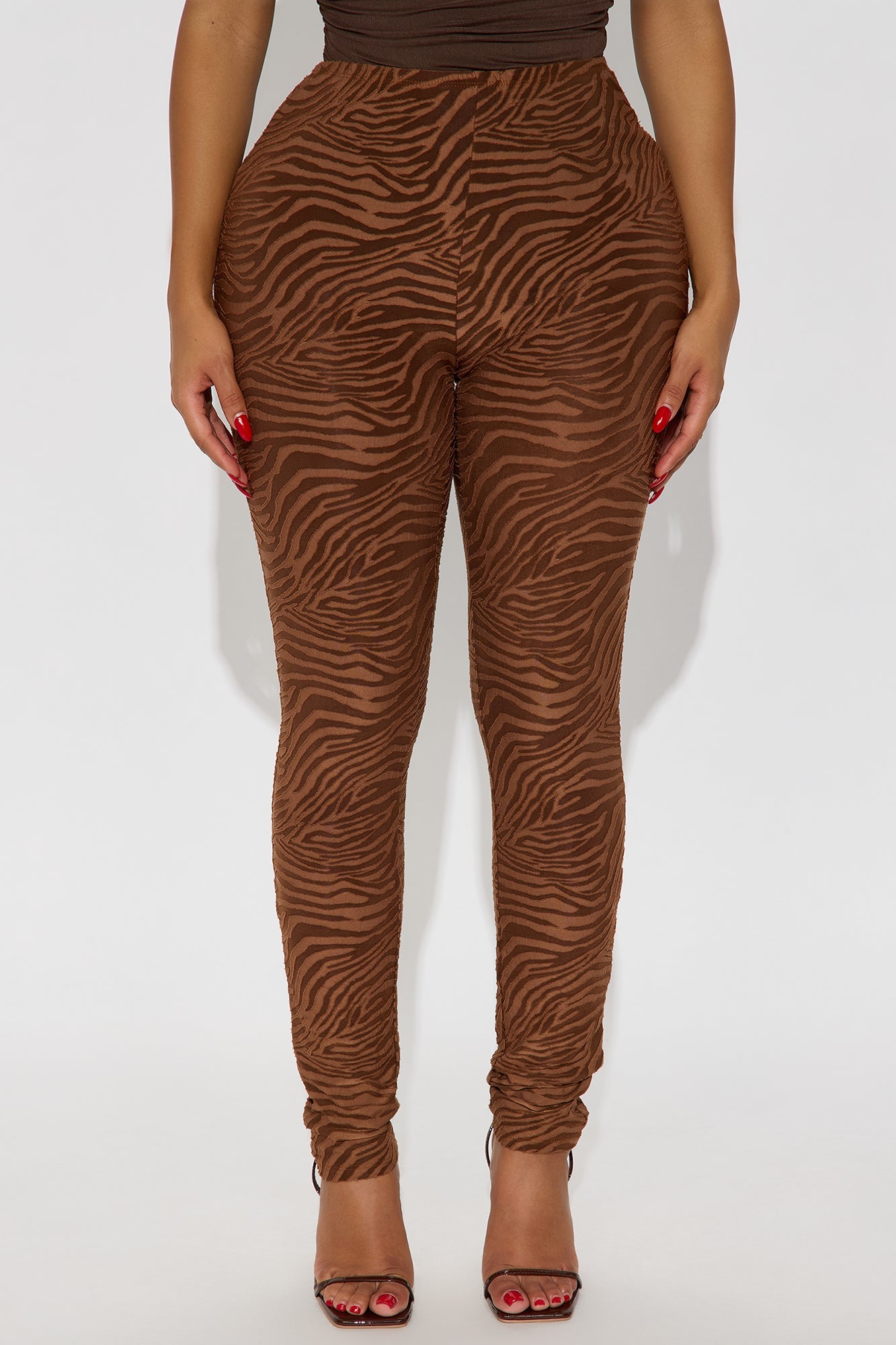 Eden Flocked Mesh Zebra Legging - Brown