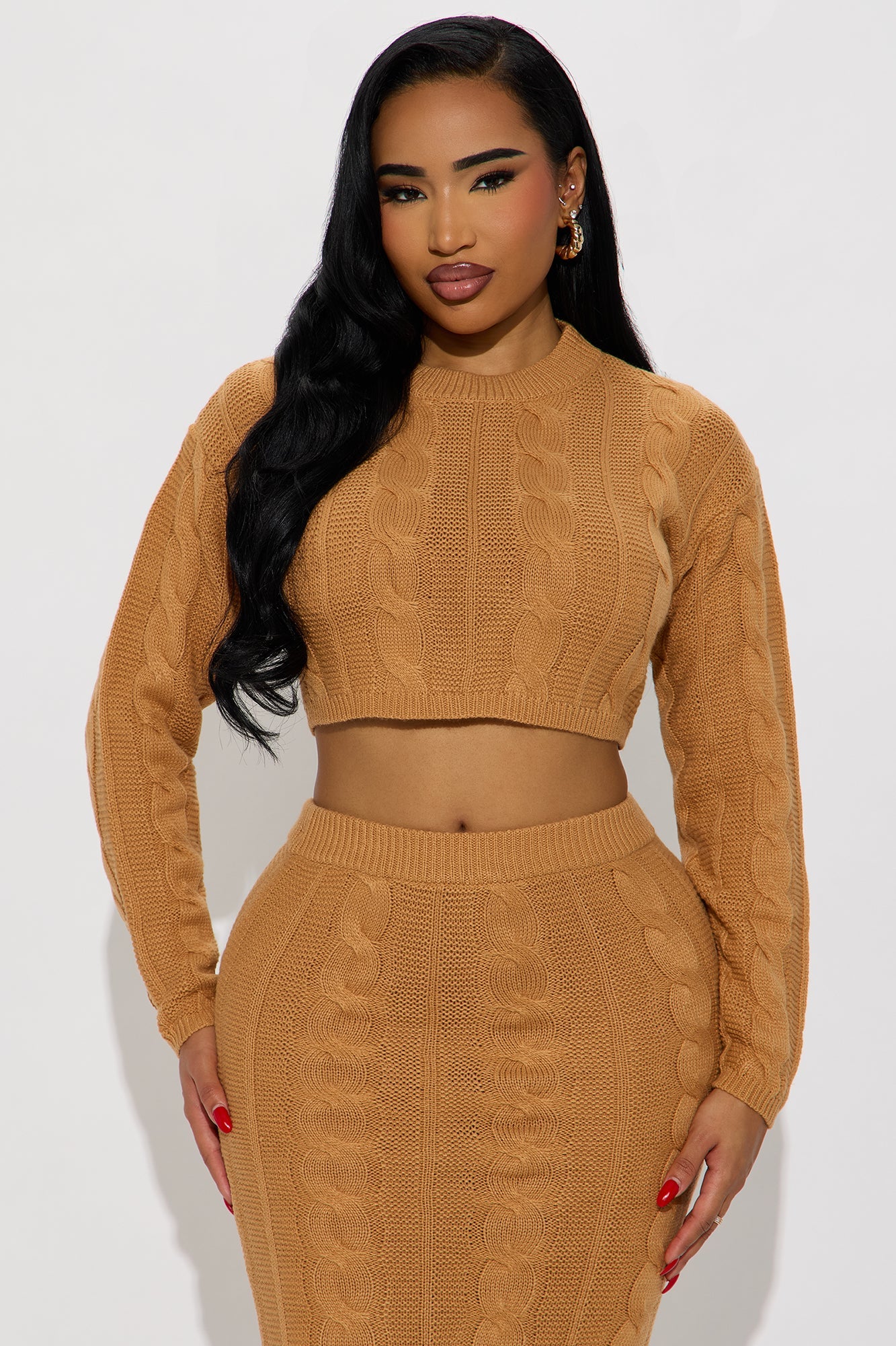 Latte Layers Sweater Maxi Skirt Set - Camel