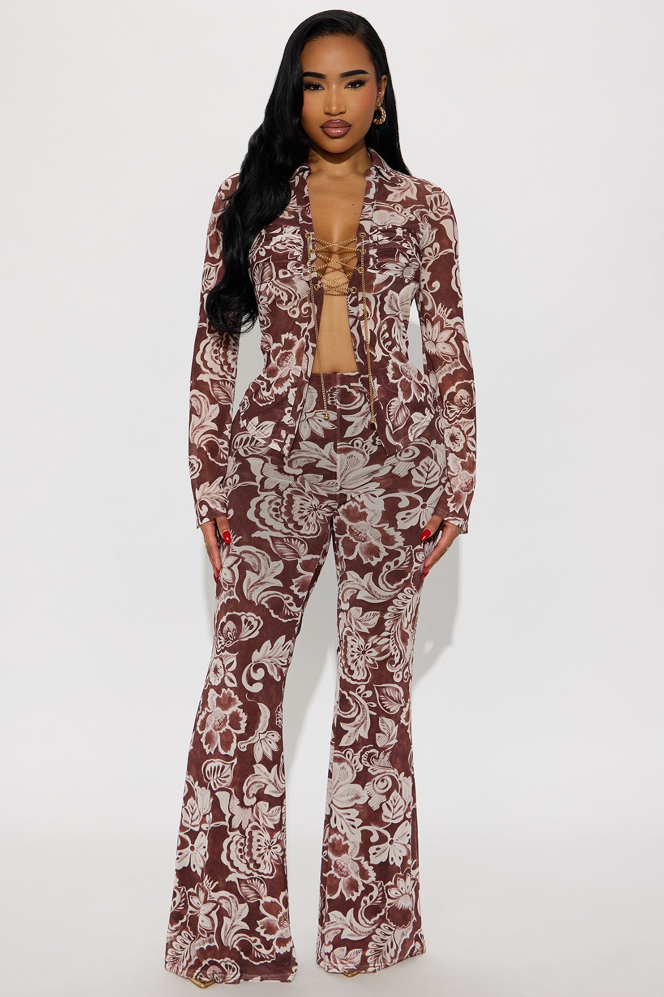 Petra Mesh Pant Set - Brown