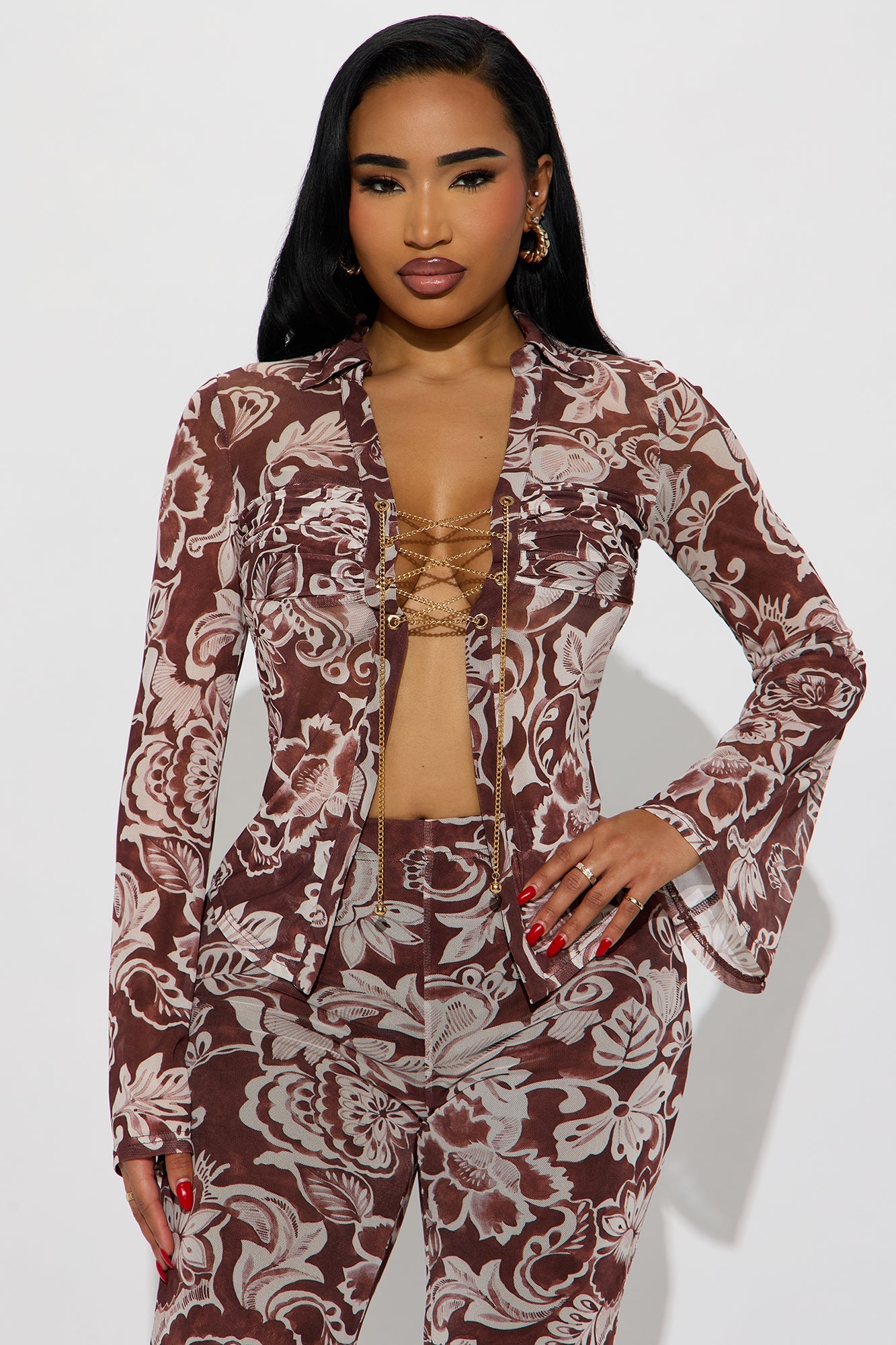 Petra Mesh Pant Set - Brown